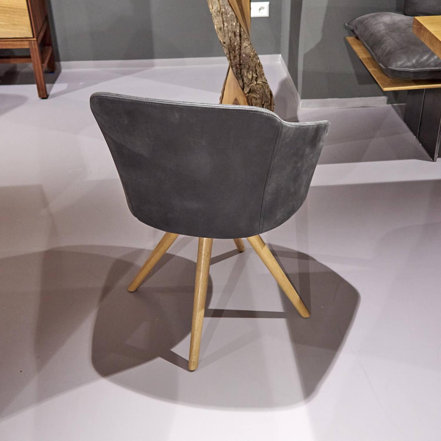 4er Set Armlehnstühle Chair Wood Leder Camoscio Nr. 10 Nero Gestell Eiche Natur