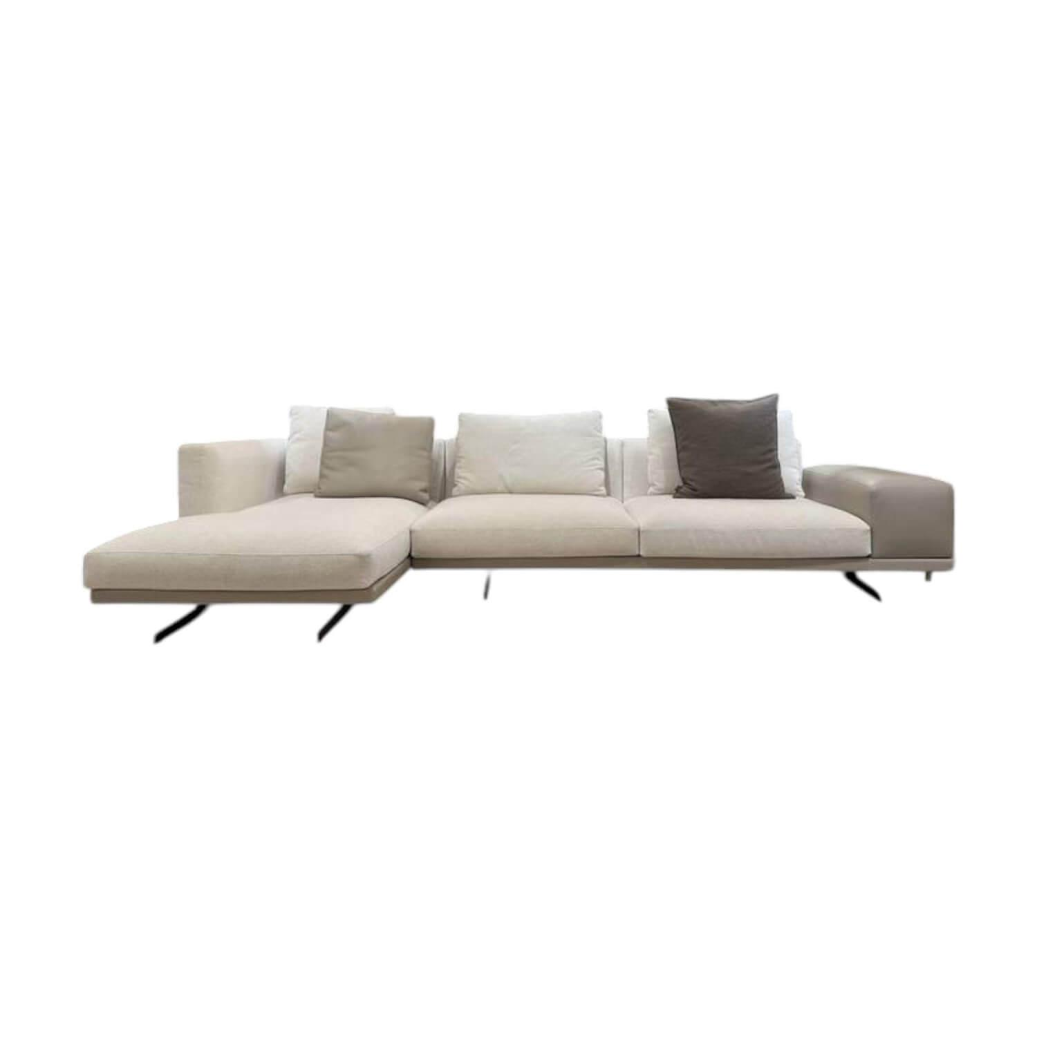 Frigerio - Ecksofa Horizon Stoff Nebraska 18 Beige Leder Sienna 5005 Beige Füße Metall Inklusive Kissen - 1