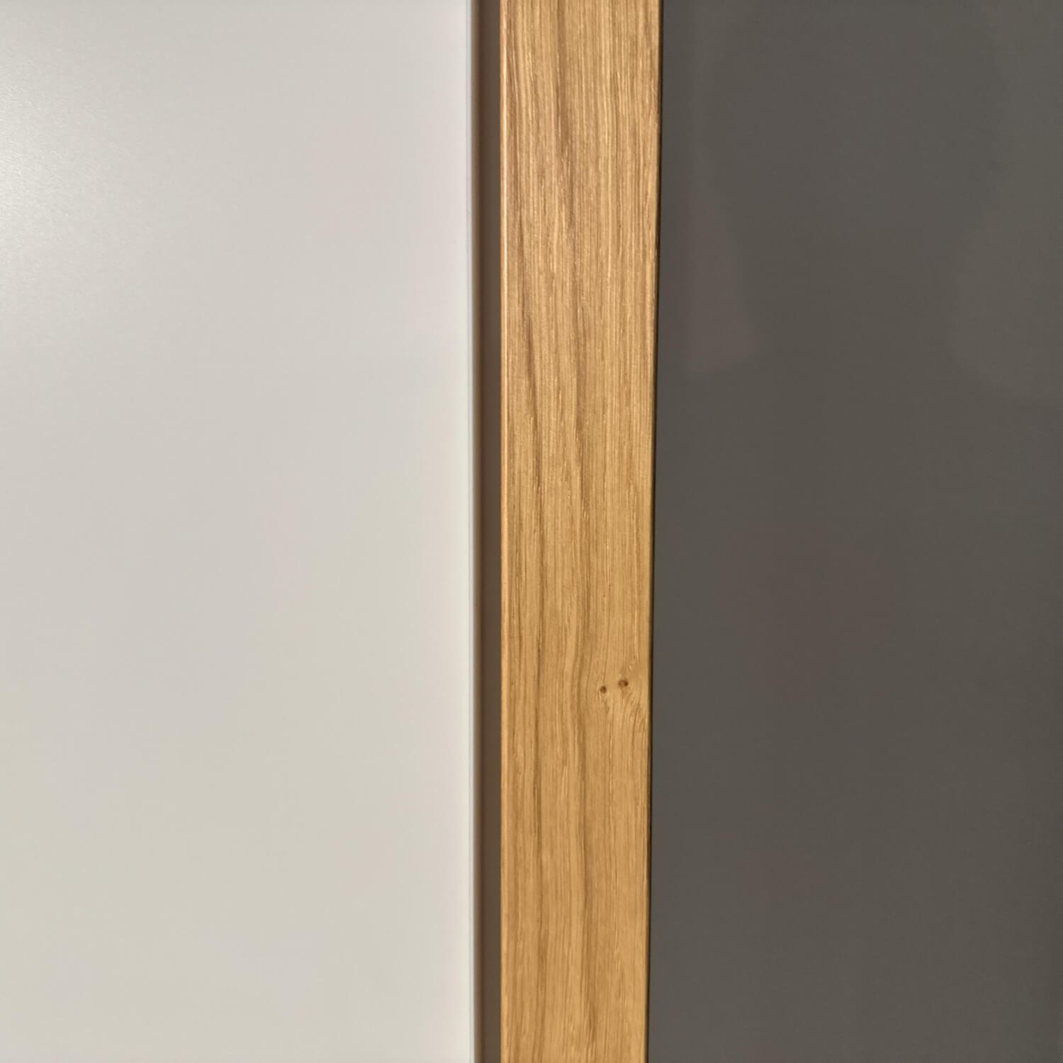 Hülsta - Schlafzimmer Dream Lack Reinweiss Akzent Natureiche Kunstleder Struktur Taupe Grau Griffe Chrom Glänzend - 2