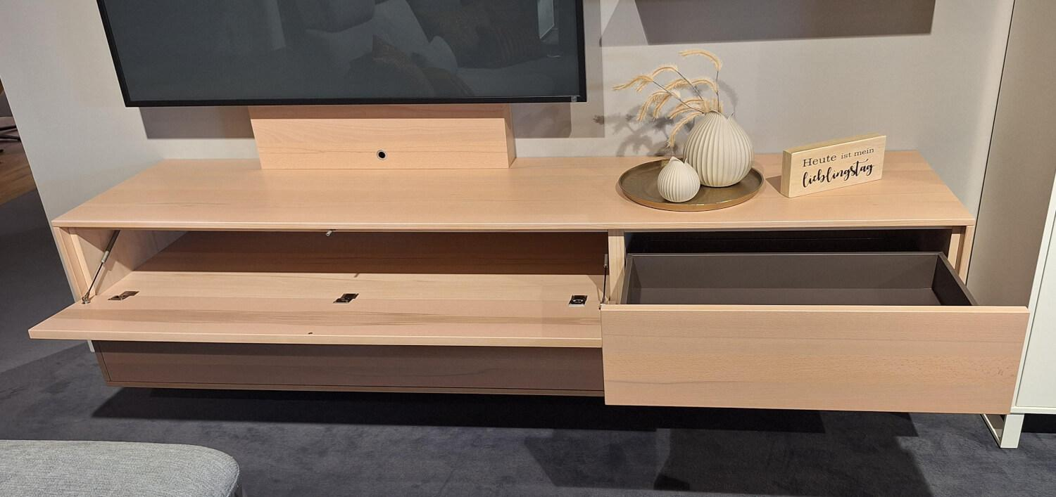 Rietberger Möbelwerke - Wohnwand Lennon Lack Weiß Kristallbuche Furniert - 7