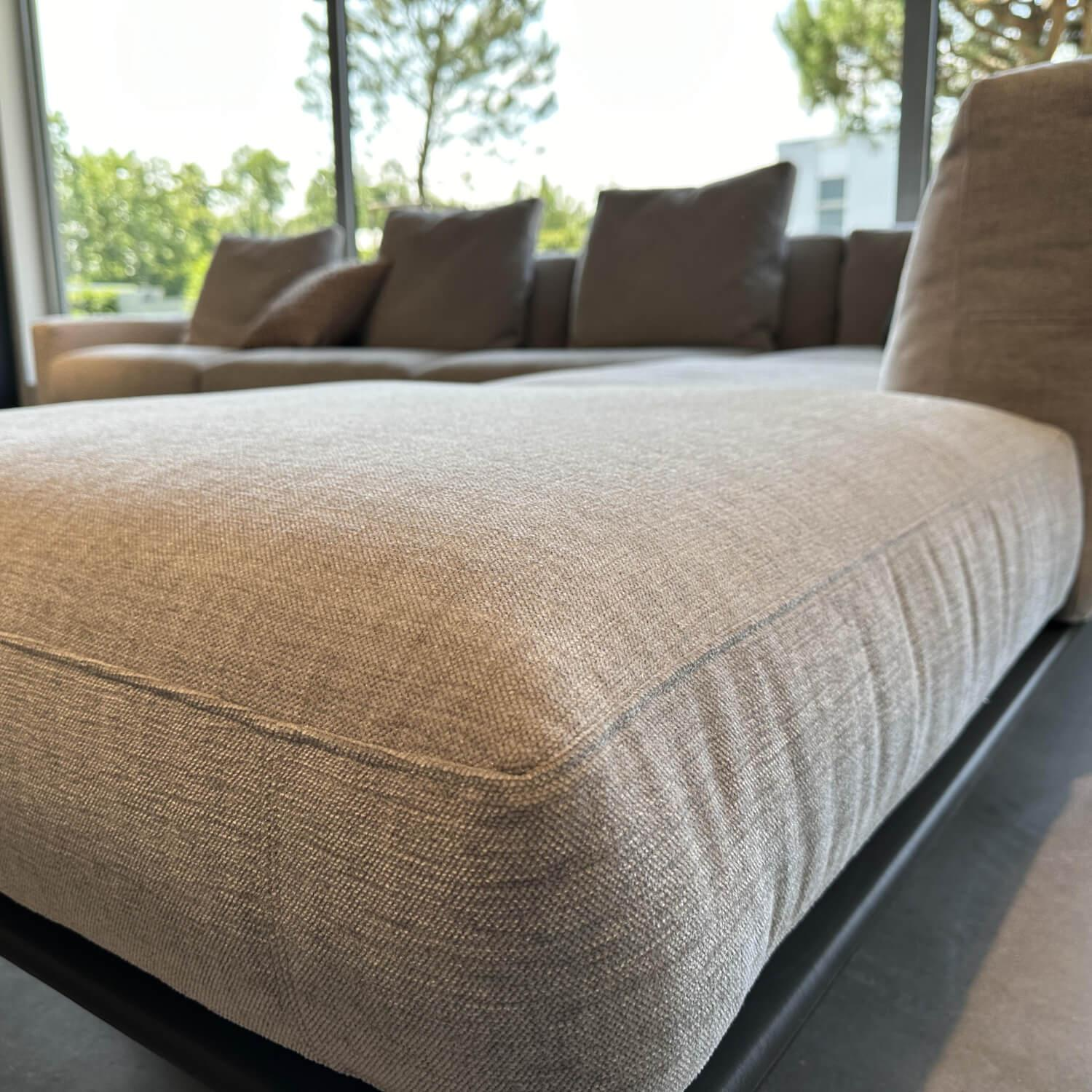 Flexform - Ecksofa Soft Dream Stoff Ellisse 1170 Grau Platform Leder 5003 Grau Füße Metall Brüniert - 9