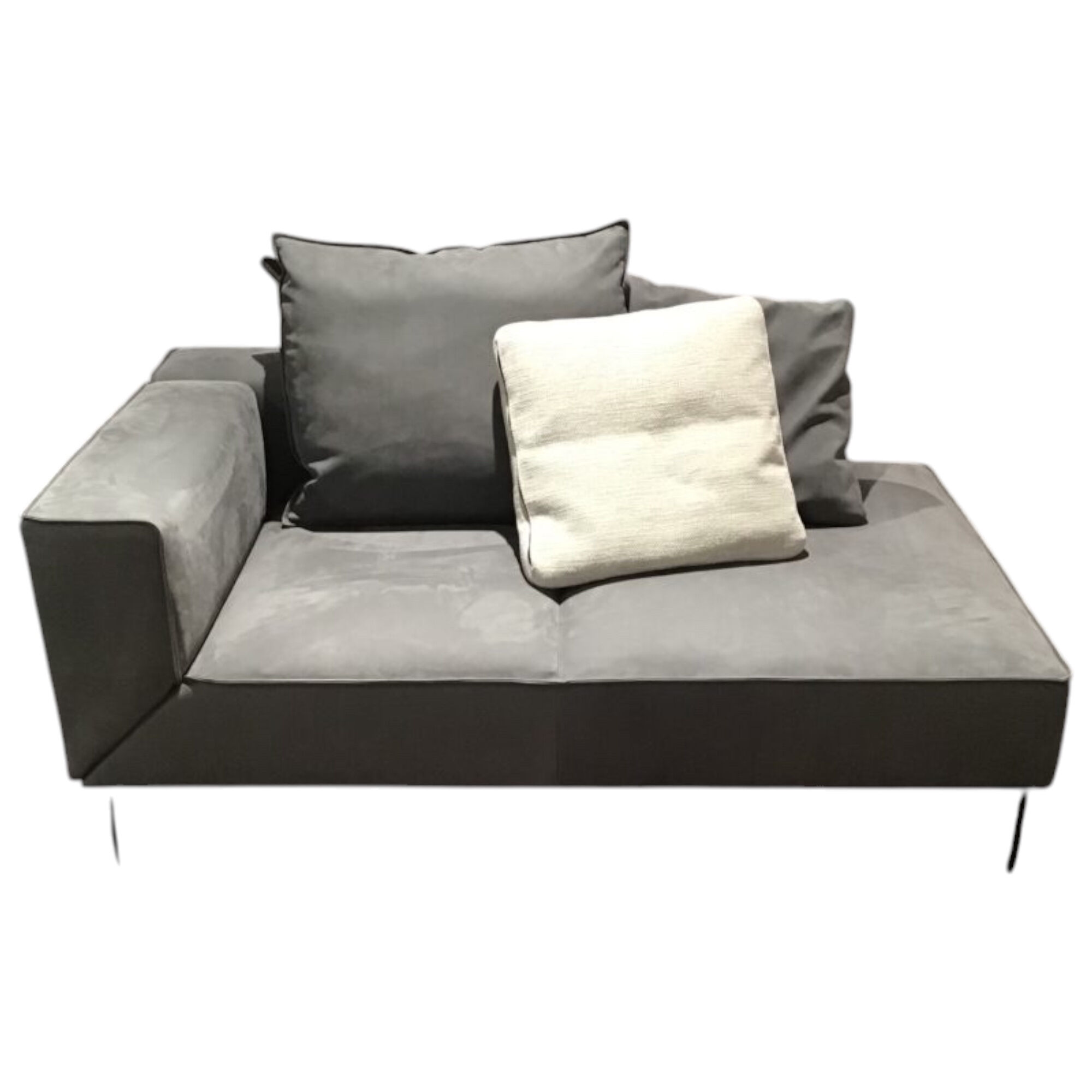 Jori - Recamiere Landscape Leder Nubuck Antraciet Anthrazit Gestell Metall Lack Schwarz Matt Inklusive Kissen - 1