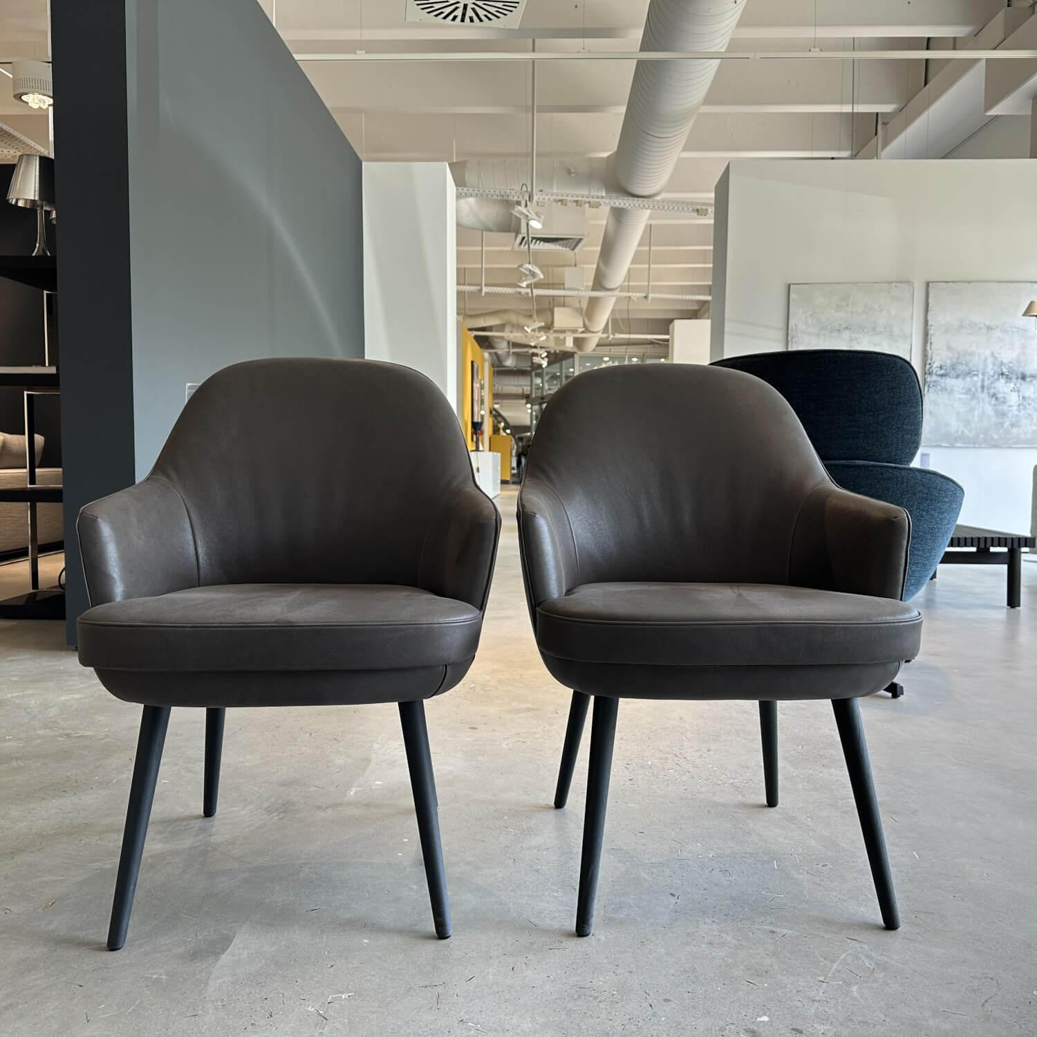 Walter Knoll - 2er-Set Sessel 1376 10 Leder Vintage 1410 Cigar Braun Grau Füße Eiche Geflammt Geölt Mit Kunststoffgleitern - 4