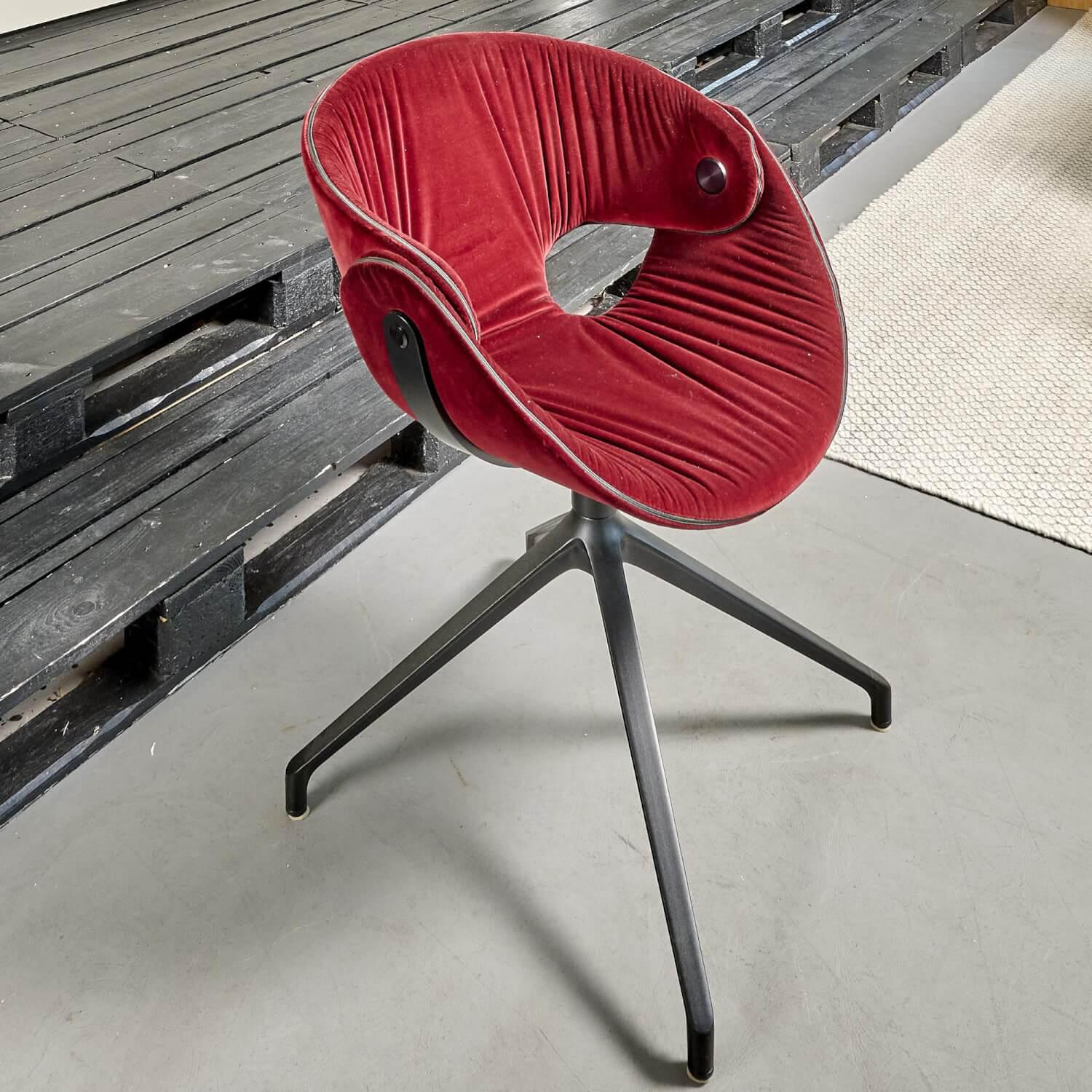 2er-Set Stuhl Flat Bezug Samtstoff Weinrot Gestell Metall Pulverbeschichtet Schwarz