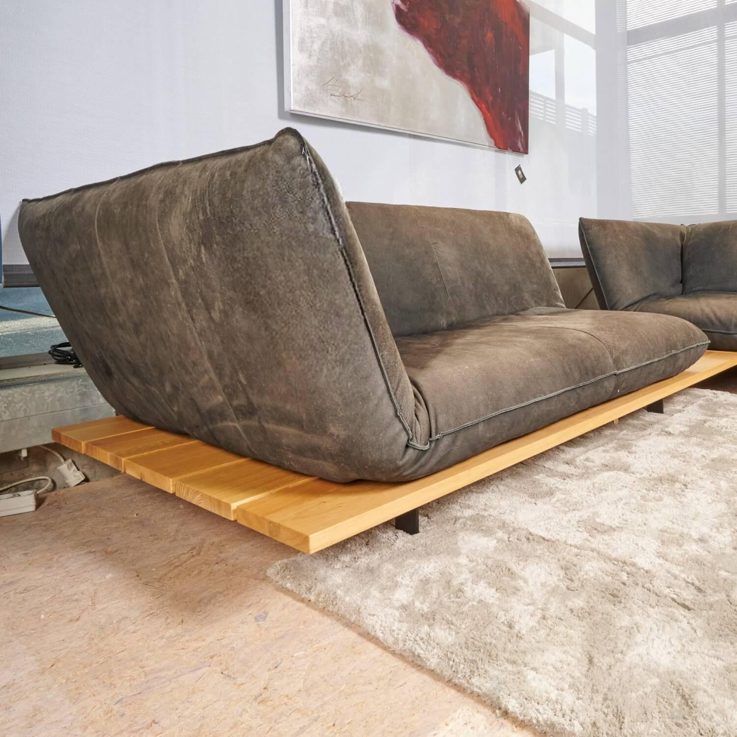 Bullfrog - Ecksofa Akito Bezug Leder Hippo Graphit 2250/73 Winkelfuß Schwarz Plateau Wildeiche Geölt Ohne Kissen - 2