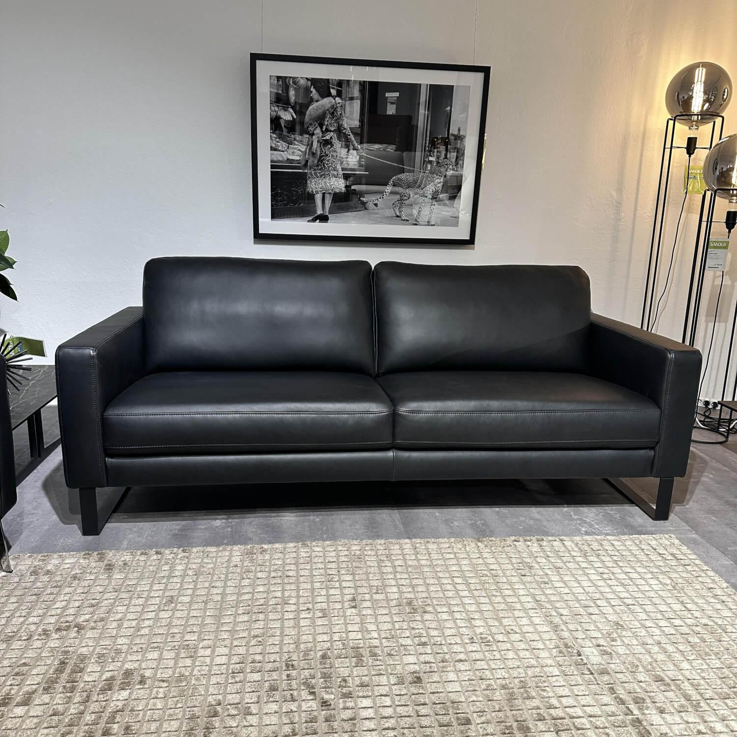 Contur - Sofa Enna Leder Rancho WR 51 Nero Schwarz Metallkufe Schwarz - 4