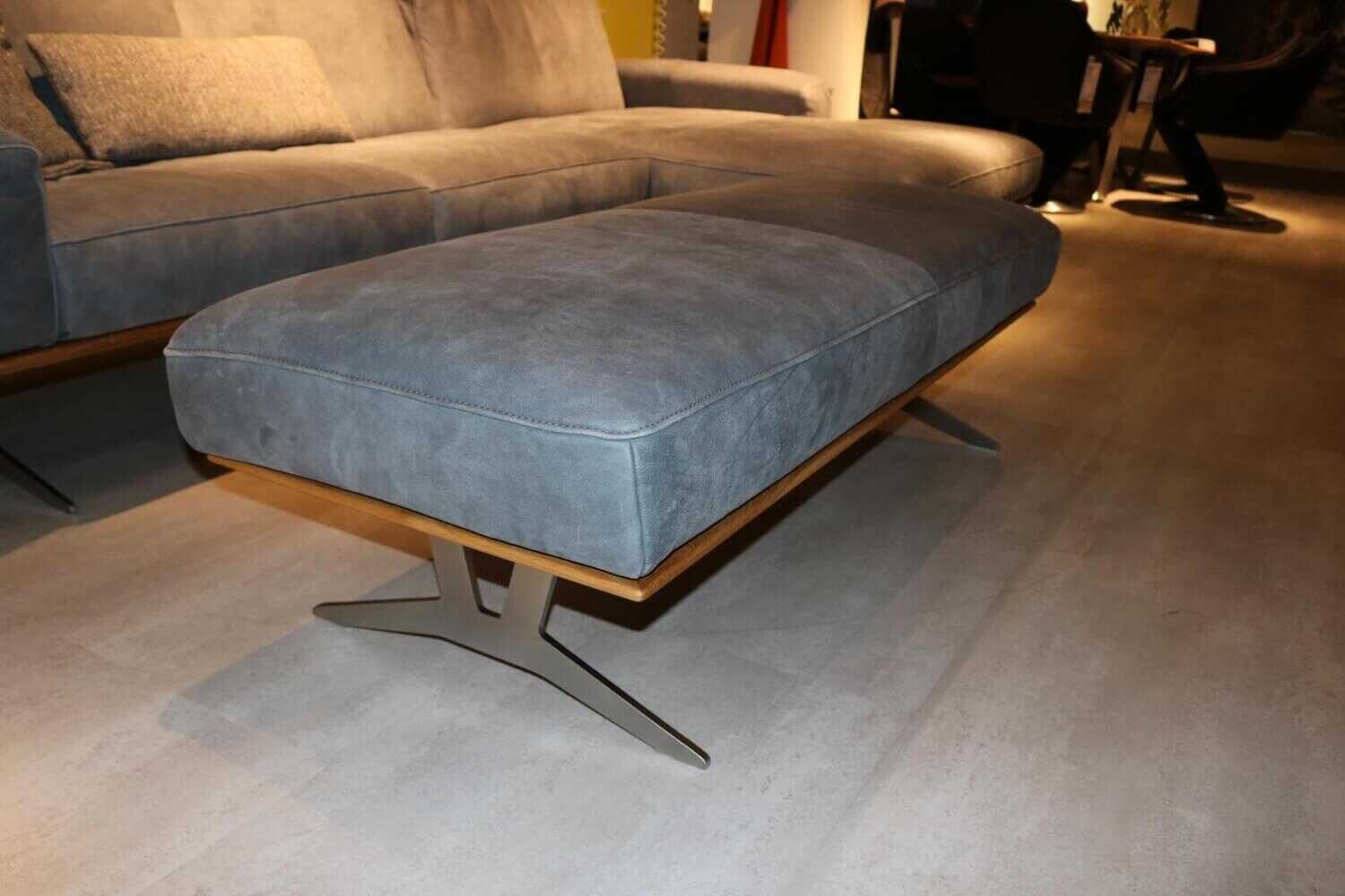 Koinor - Ecksofa Hiero Leder A-India Mare Blau Füße Schwerkufe Metall Nickel Satinier mit Hocker - 4