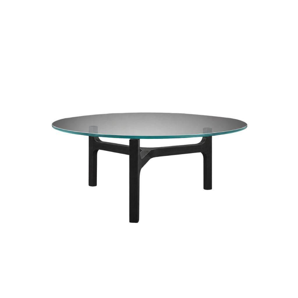 Bielefelder Werkstätten - Couchtisch Porto 90 Platte Glas Optiwhite Gestell Esche Furniert Wengefarbig Gebeizt Auflage Edelstahloptik - 1