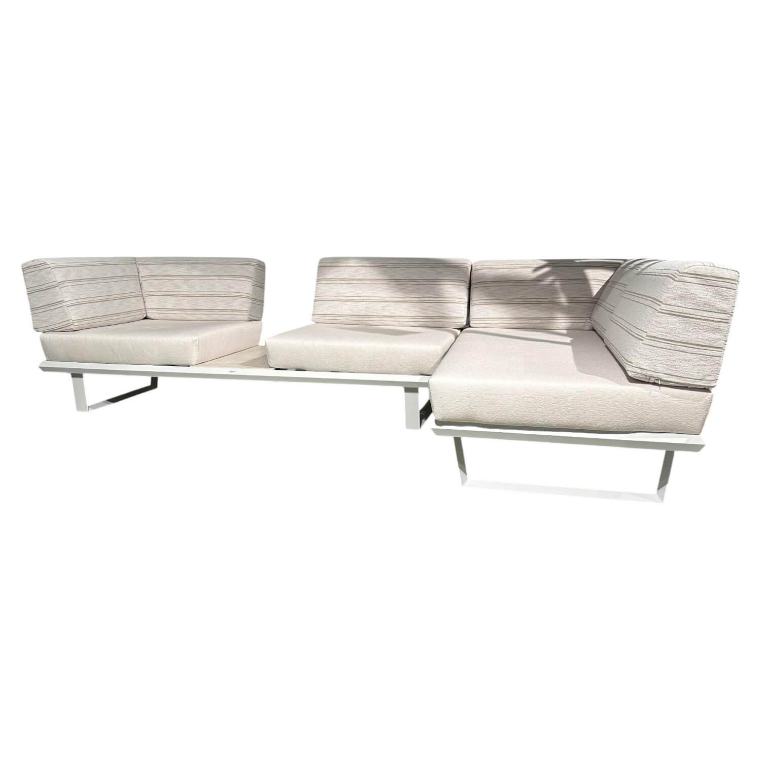 Solpuri - Outdoor Lounge Boom Stoff Diamond Pune Beige Gestell Aluminium Weiß Pulverbeschichtet Mit Keramikplatte Dekton - 1