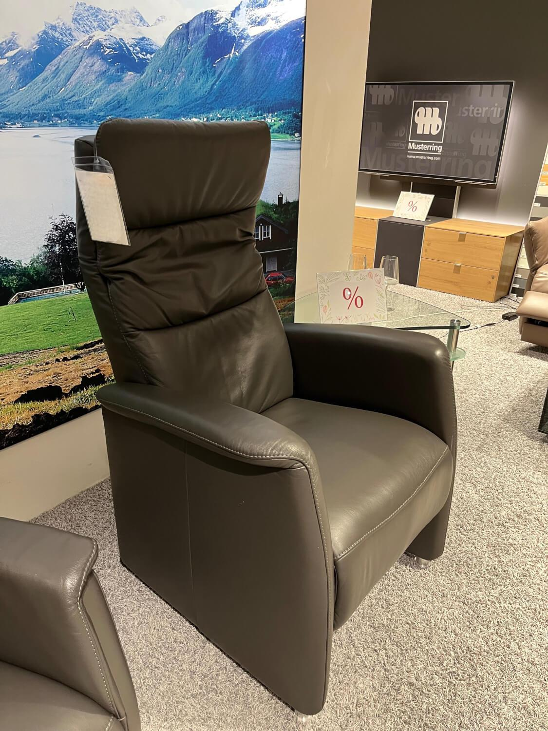 Activineo - Sessel Baccara Leder WM Anthrazit Füße Rollen Schwarz Mit Ausklappbarer Fußablage - 3