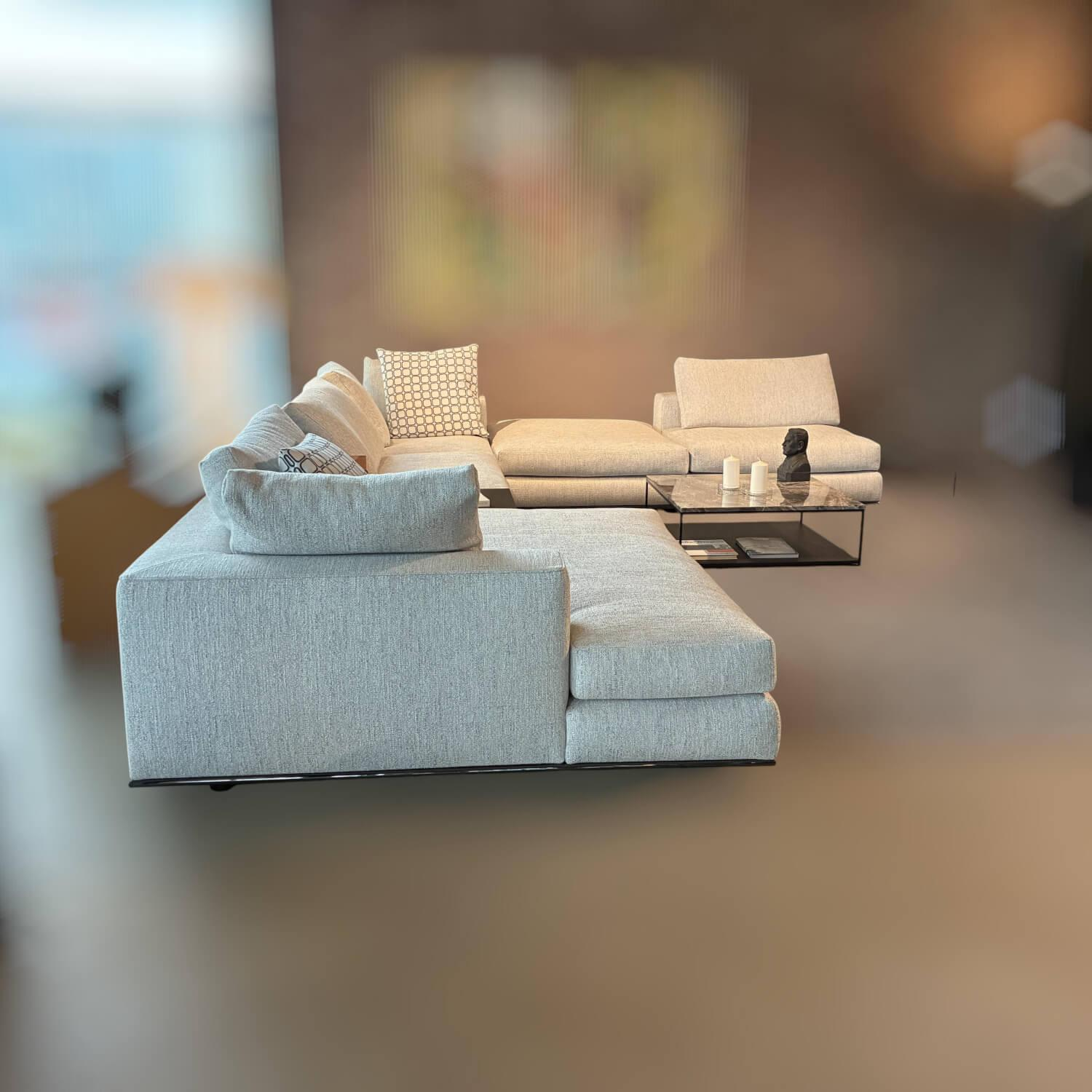 Minotti - Wohnlandschaft Hamilton Stoff 10 Ghiaccio Beige Metallsockel Untergestell Massivholz - 3