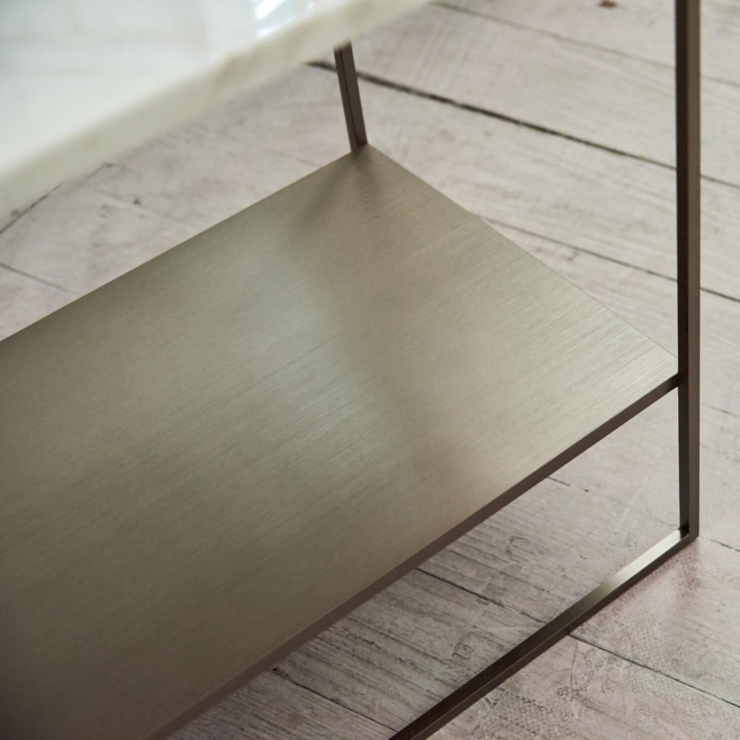 Minotti - Beistelltisch Calder Bronze Platte Mormor Calacatta Weiß Grau Gestell Satiniert Bronzefarbig Lackiert - 2