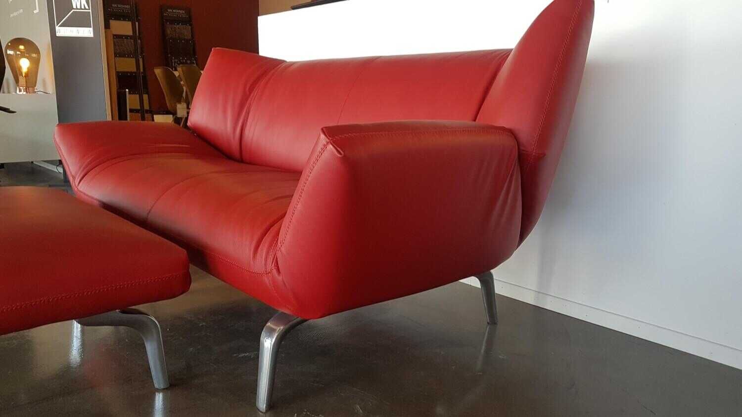 Leolux - Sofa Devon 2,5-Sitzer Leder Ceras 6600 Siam Rot mit Hocker - 3