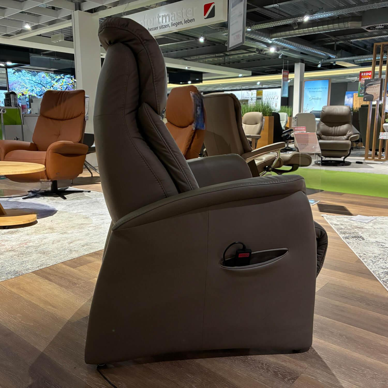 Hukla - Relaxsessel XL CM HU 1157 Leder Vivre 58 Stone Beige Grau Füße Rollen Schwarz - 7