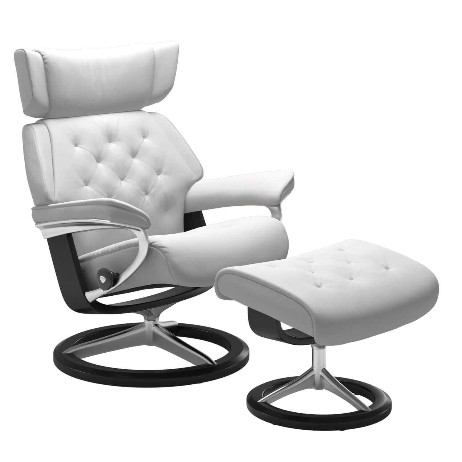 Stressless - Stressless Skyline M Signature Base Leder Batick Snow mit Hocker - 1