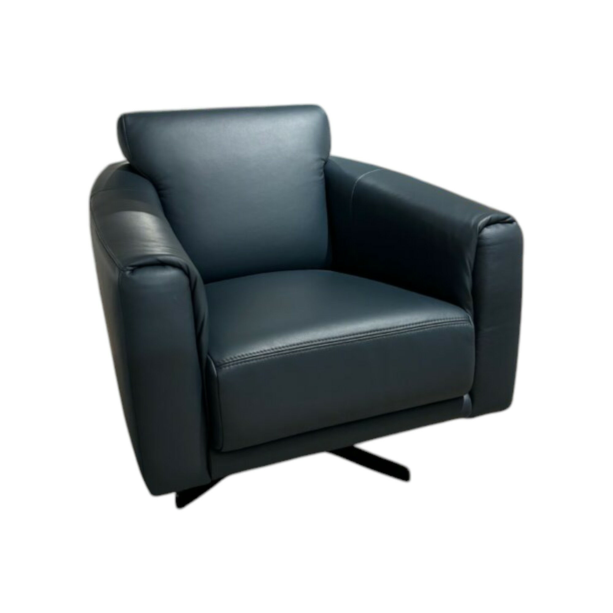 Musterring - Einzelsessel Schillig MR 2490 Leder Z73/28 Blue Blau Gestell Stahl Nickel Satiniert  - 1