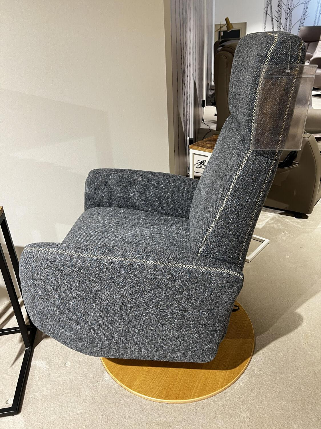 Natura - TV Sessel Sommerville Stoff Amsterdam Blau Grau Drehteller Eiche Bianco 2 Motorisch Mit Akku - 8
