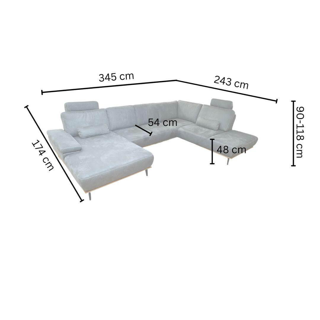 Zehdenick - Wohnlandschaft Phönix Stoff Gaucho Steel Grau Fuß Metall Holzrahmen Eiche Mit 2 Kopfstützen Und 2 Nierenkissen - 11