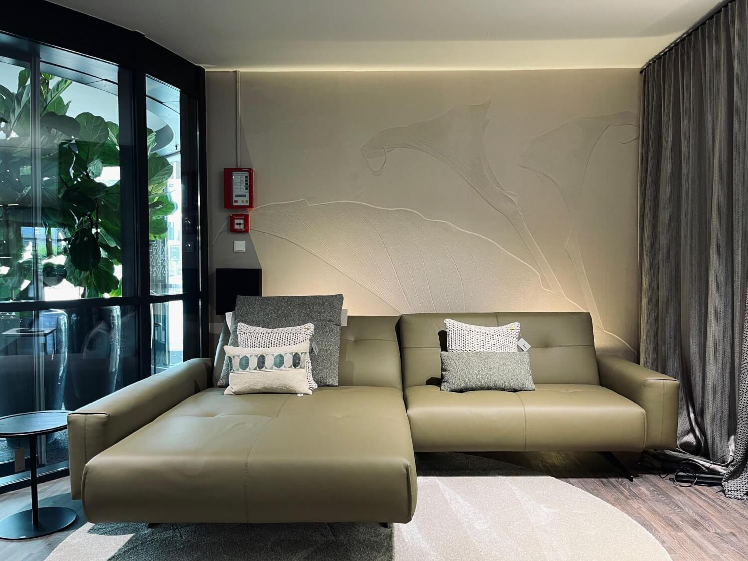 Rolf Benz - Sofa RB50 Leder 38 735 Olivgrau Grün Grau Fuß Stahl Verkehrsschwarz Schwarz Pulverbeschichtet Mit Kissen - 5