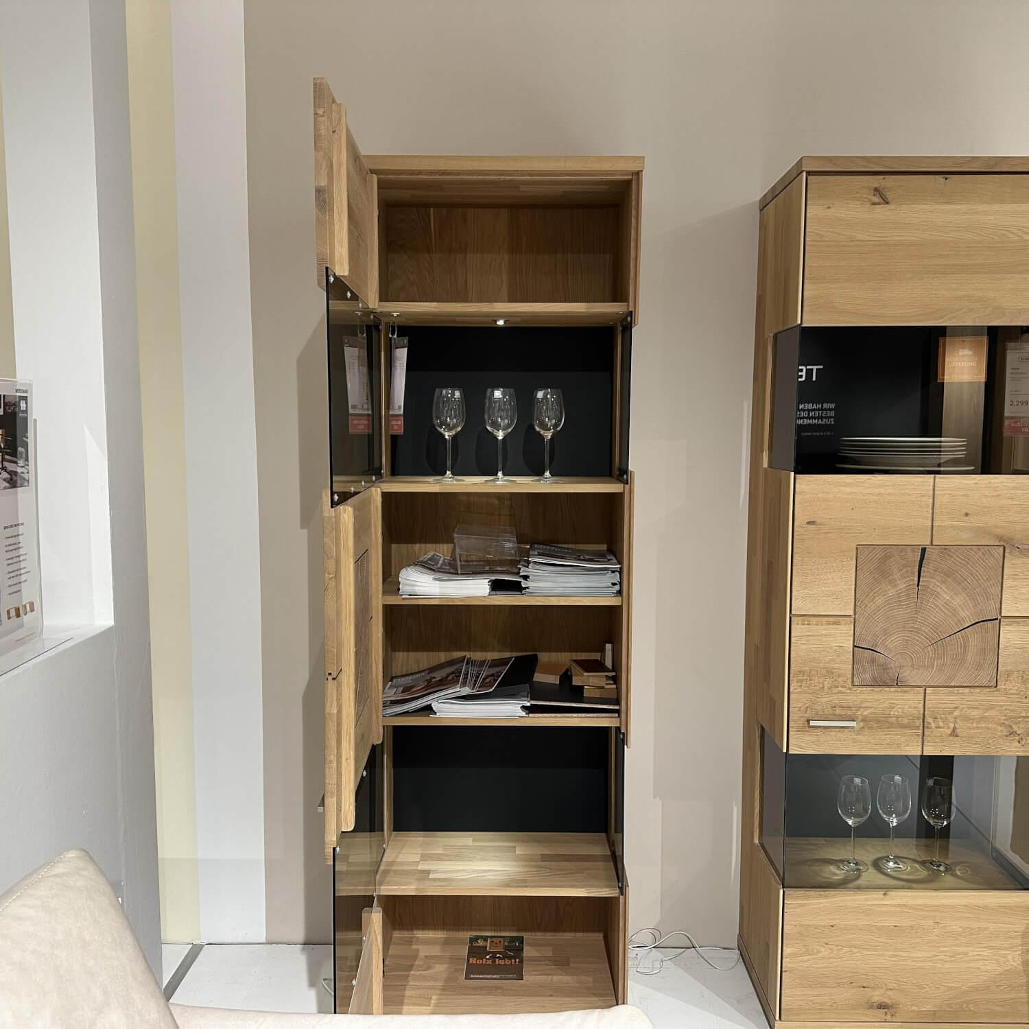 Musterring - Vitrine Portland Holz Wildeiche Massiv Weißgeölt Glas Anthrazit Satin Mit Beleuchtung Anschlag Links - 3