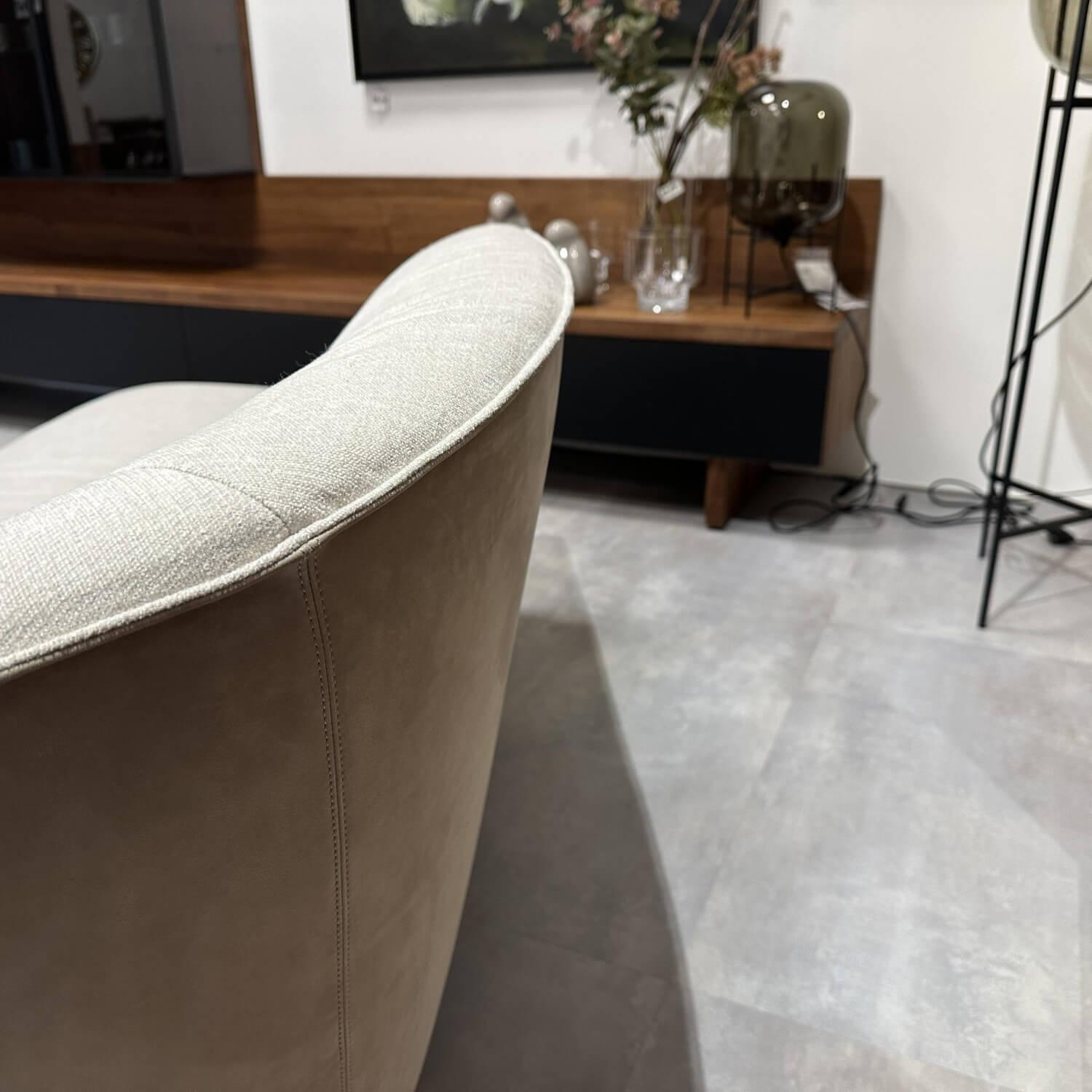 Walter Knoll - Recamiere Ishino Innen Stoff Garbo 7737 Pearl Weiß Beige Außen Leder Velvet 1482 Sand Beige Sockel Lack Schwarz - 6