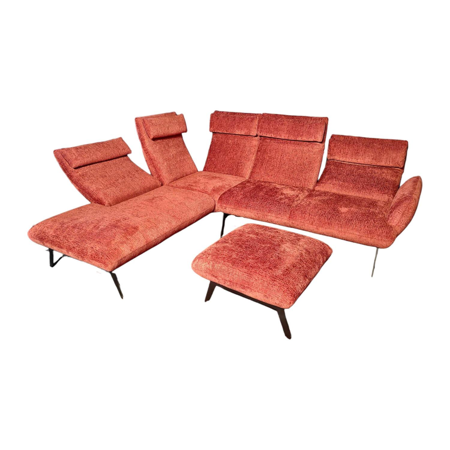 DFM - Ecksofa Valentina Stoff 4 Fusion 36 Carmine Rot mit Hocker - 1