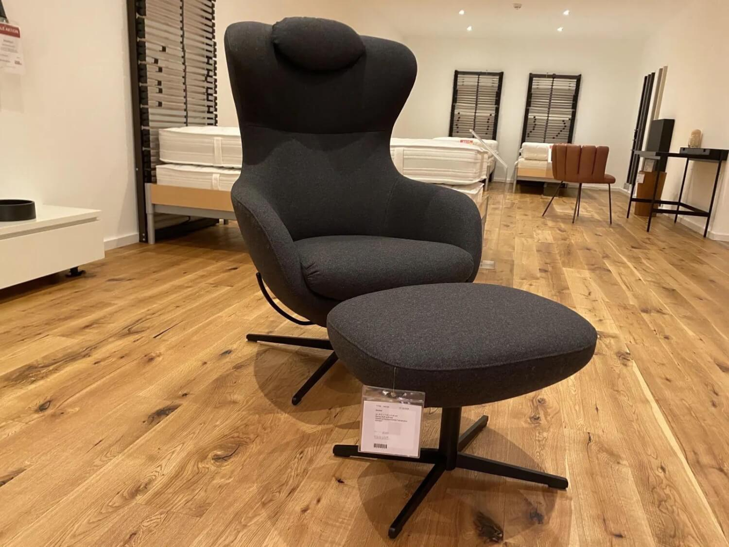 Signet - Sessel Jester Stoff Lana Anthrazit Gestell Metall Schwarz Pulverbeschichtet Mit Memory Funktion Inklusive Hocker - 6