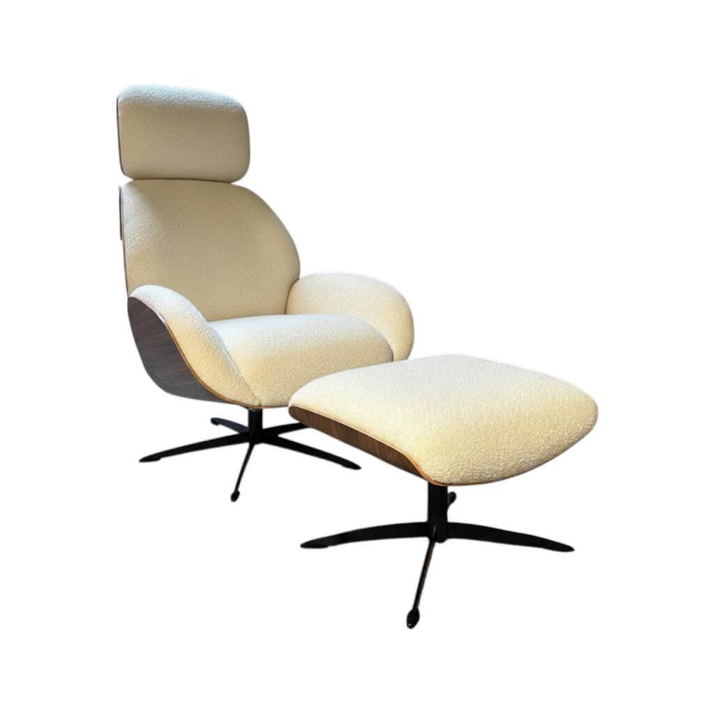 IP Design - Sessel Trinity Stoff Queen IP1775 272 Beige Schale Nussbaum Furniert Geölt Gestell Metall Schwarz Matt Inklusive Hocker - 1