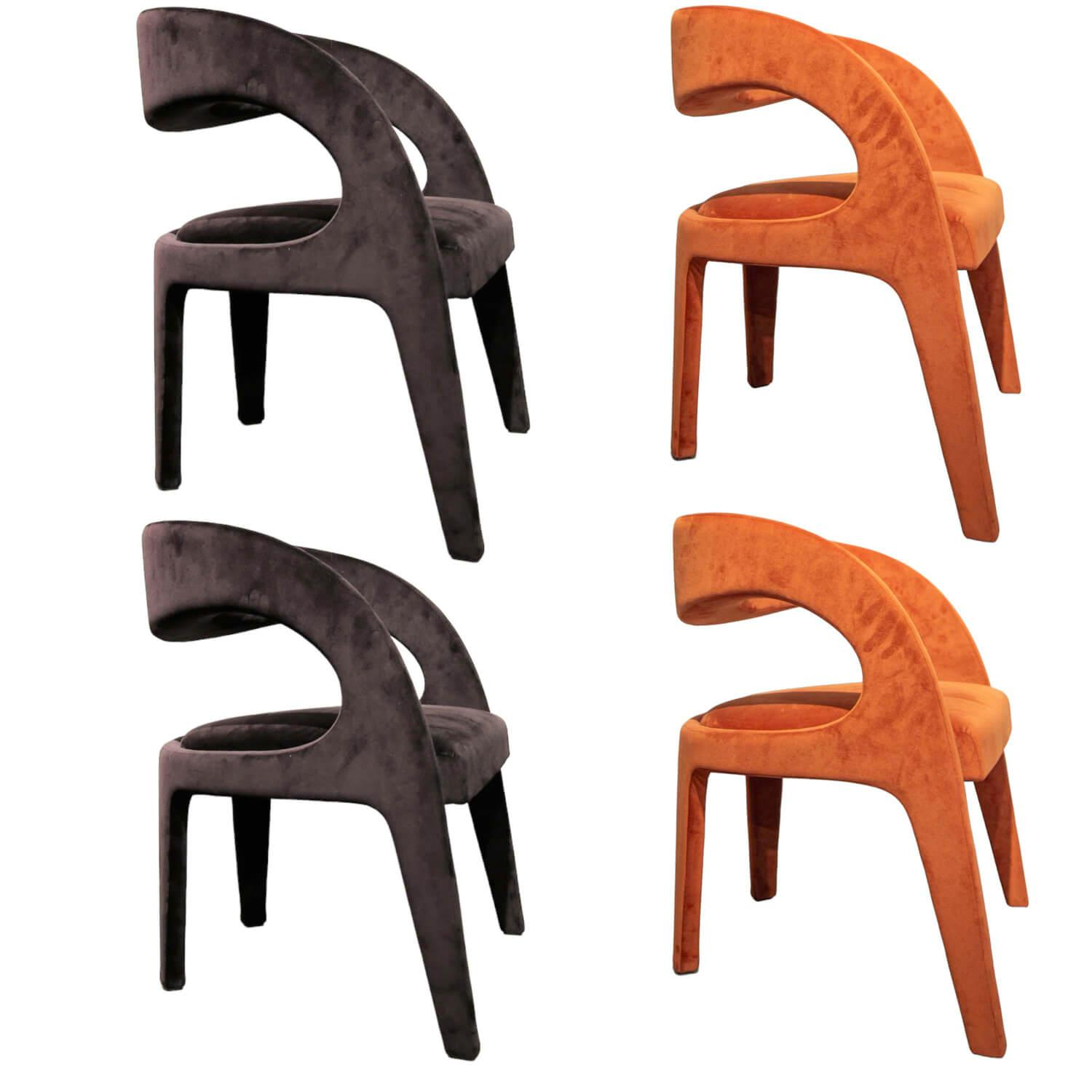 Fendi Casa - 4-er Set Berenice Chair 2 Stoff A073 Black 2 Stoff A045 Paprika - 1