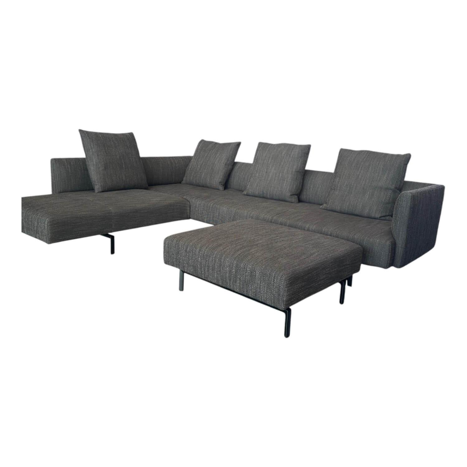 Walter Knoll - Ecksofa Muud Stoff Bogar 7830 Nightshade Grau Kufen Metall Matt Schwarz Pulverbeschichtet Mit Hocker - 1