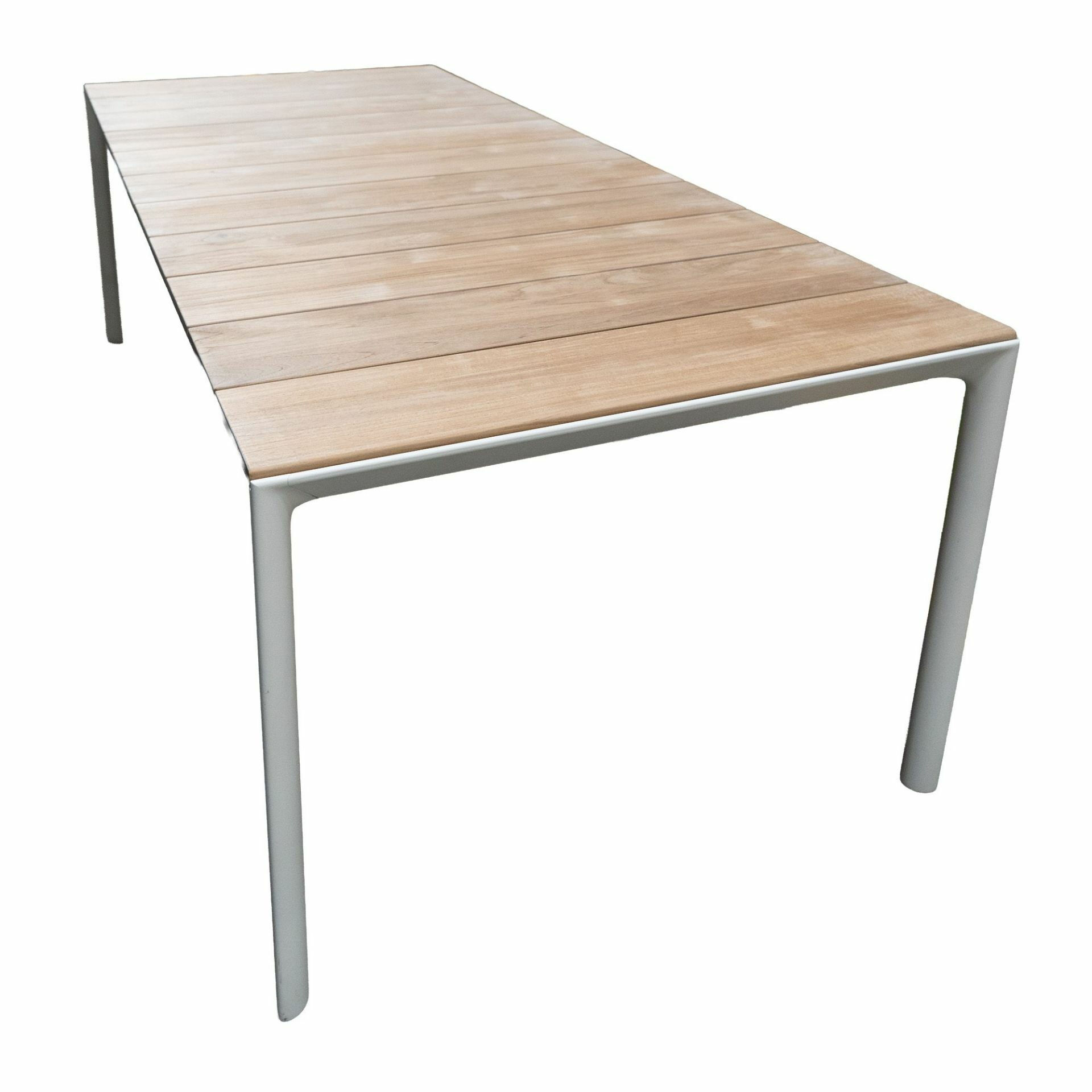 Kristalia - Esstisch Maki Slatted Platte Holz Teak Mit Einlegeplatten Aluminium Lackiert Weiß Gestell Aluminium Lackiert Weiß - 1