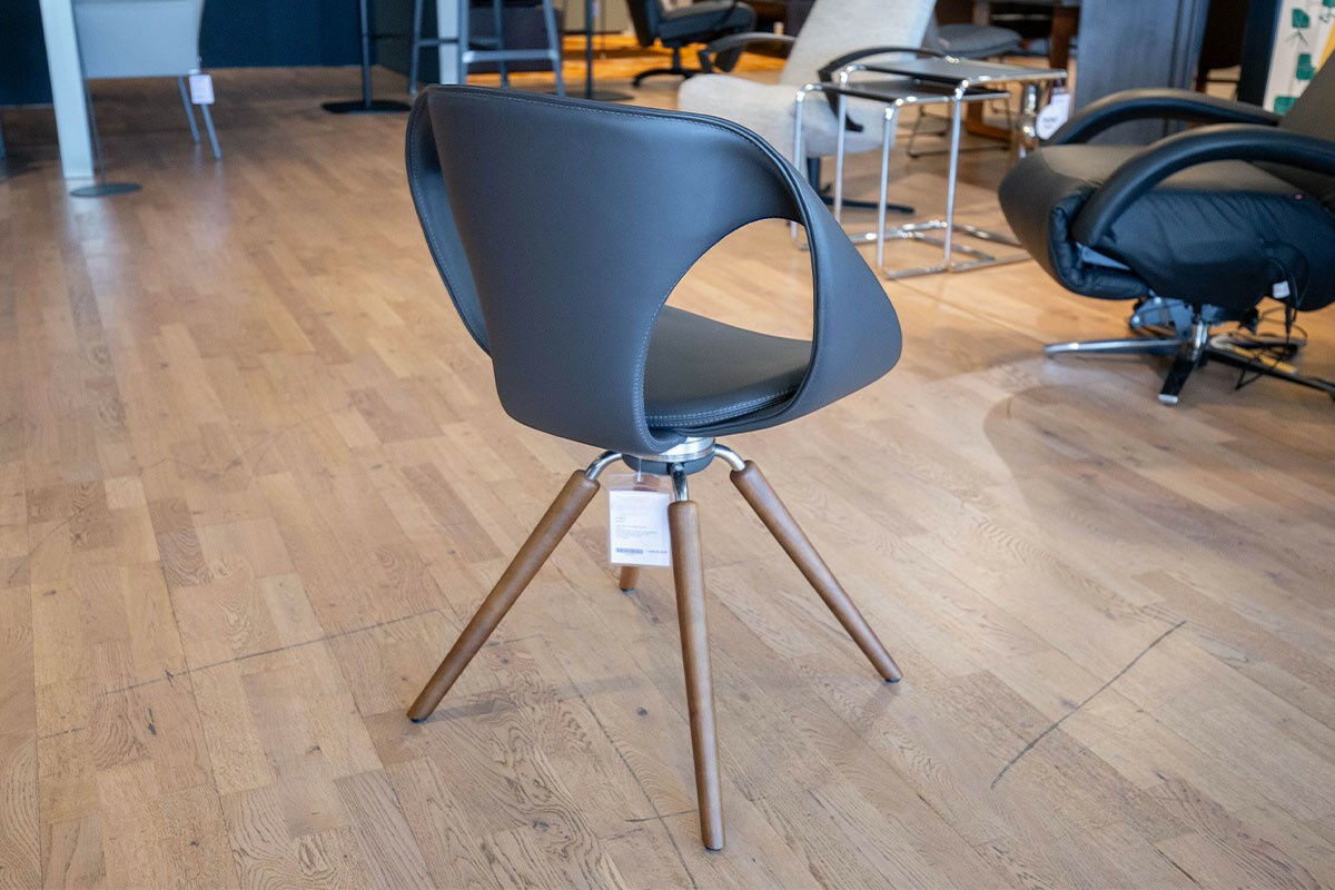 Tonon - 4er Set Stuhl Up Leder Soft 141 Anthrazit Drehgestell Amerikanischer Walnuss Und Chrom Glänzend - 4