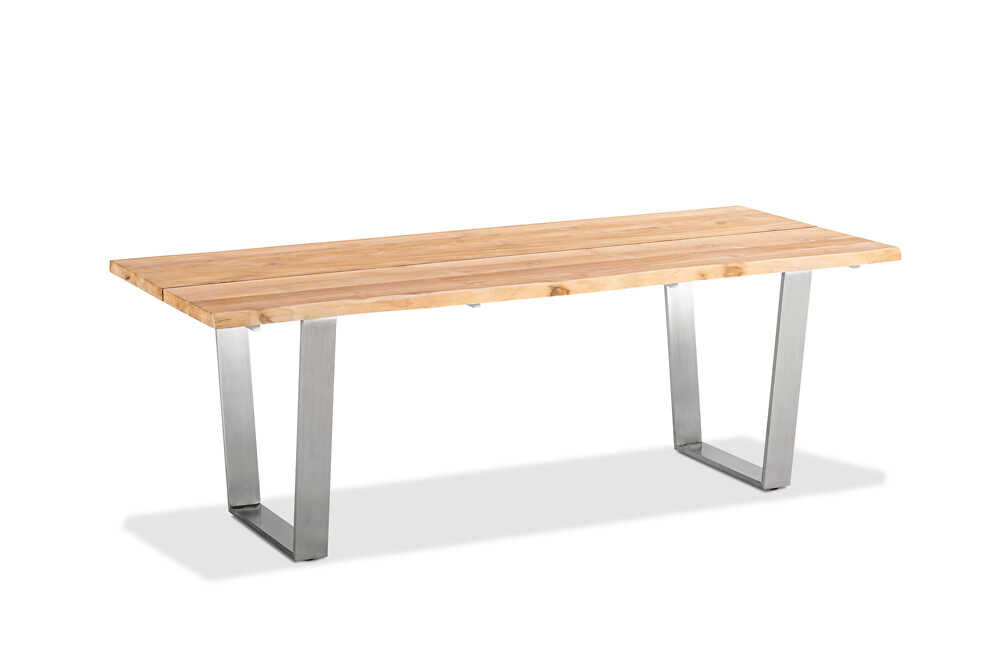 Tisch Solid Gestell Edelstahl Gebürstet Tischplatte Teak Gebürstet