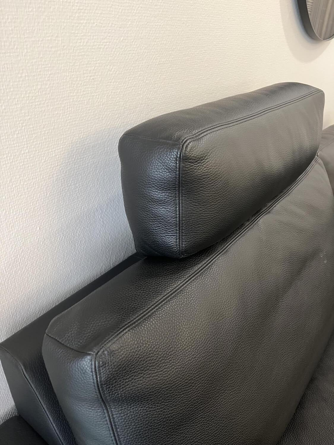 Erpo - Sofa Classic CL100 Leder Premium Schwarz Mit Verstellbarer Kopfstütze Und Armlehnkissen - 6