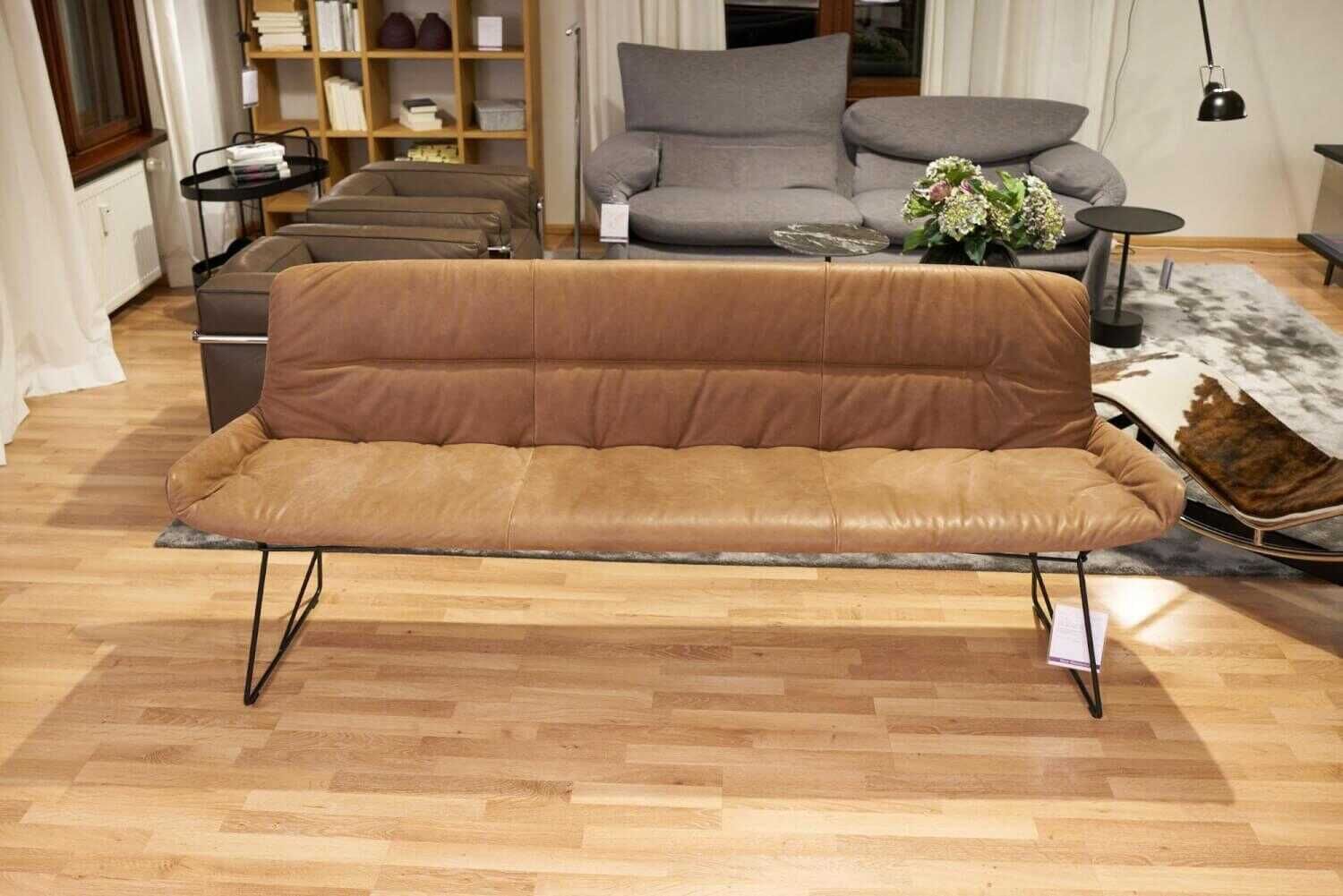 Freifrau - Bank Mit 4er-Set Stuhl Leya Außen Stoff Maple 862 Innen Vintage Leder Muscat Cognac Gestell Schwarz - 13