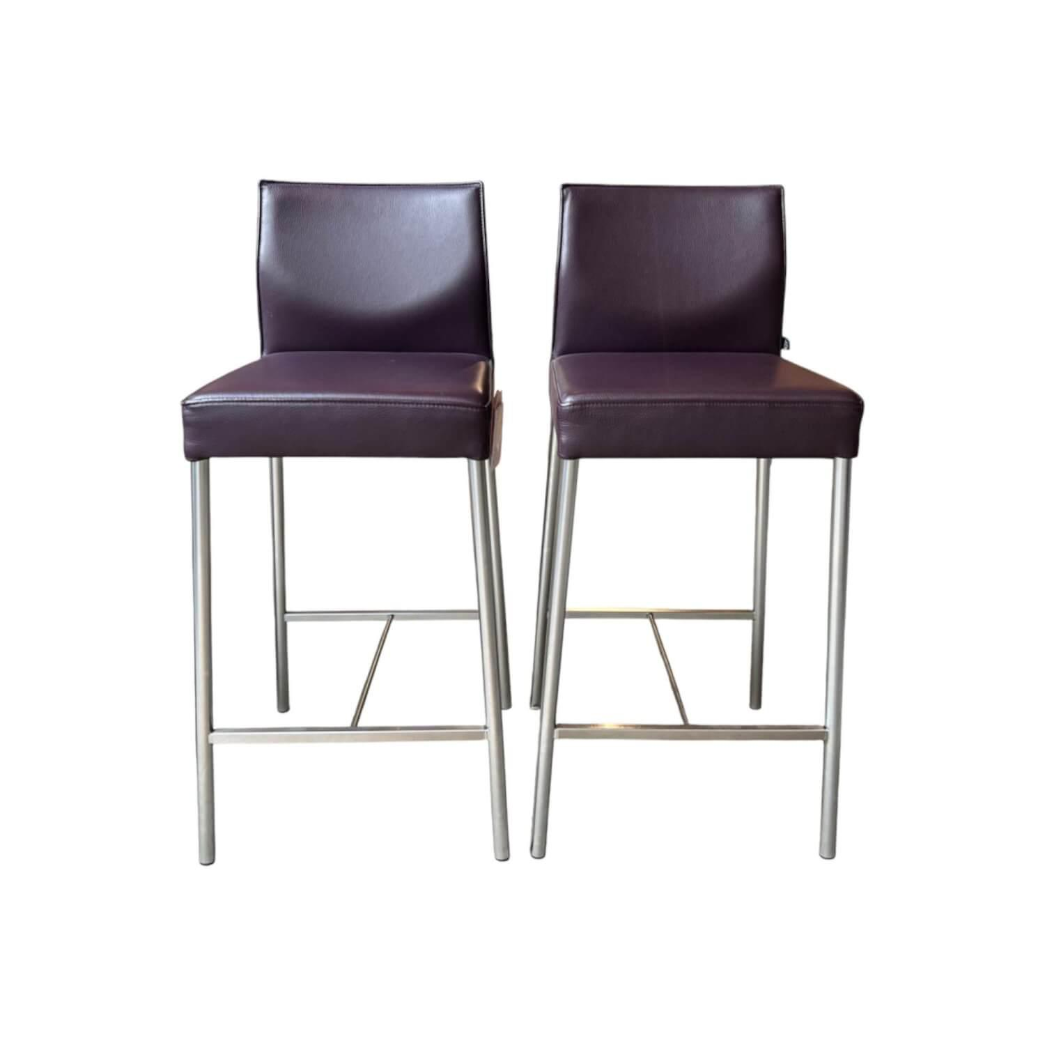 KFF - 2er Set Barhocker Glooh Leder Belo Purple Violett Gestell Chrom Matt Mit Kunststoffgleitern - 1