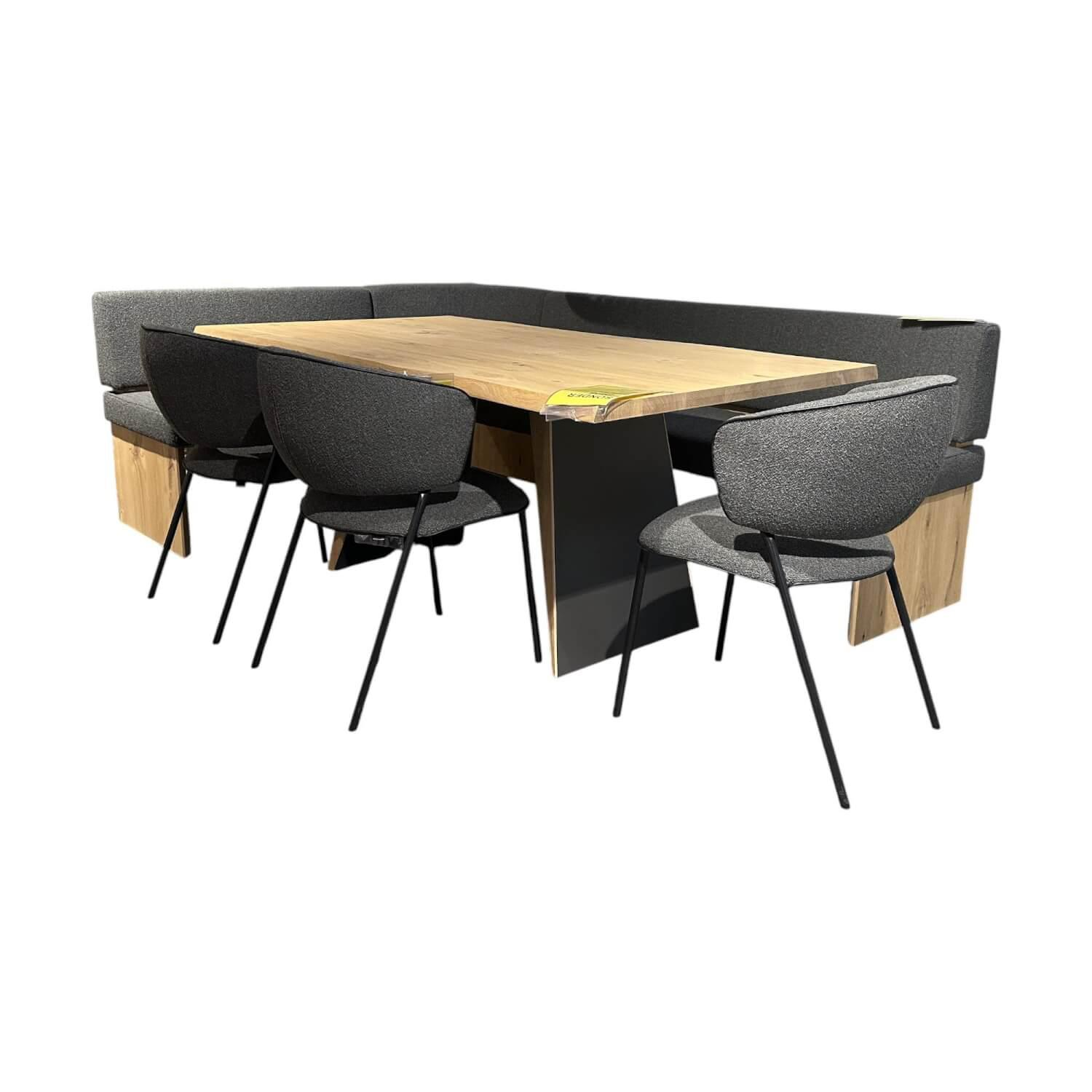 Voglauer - Essgruppe V Tektura Bank Und Stuhl Stoff Select Basaltbraun Braun Metallgestell Tisch Wildeiche Rustiko Schwarz - 1