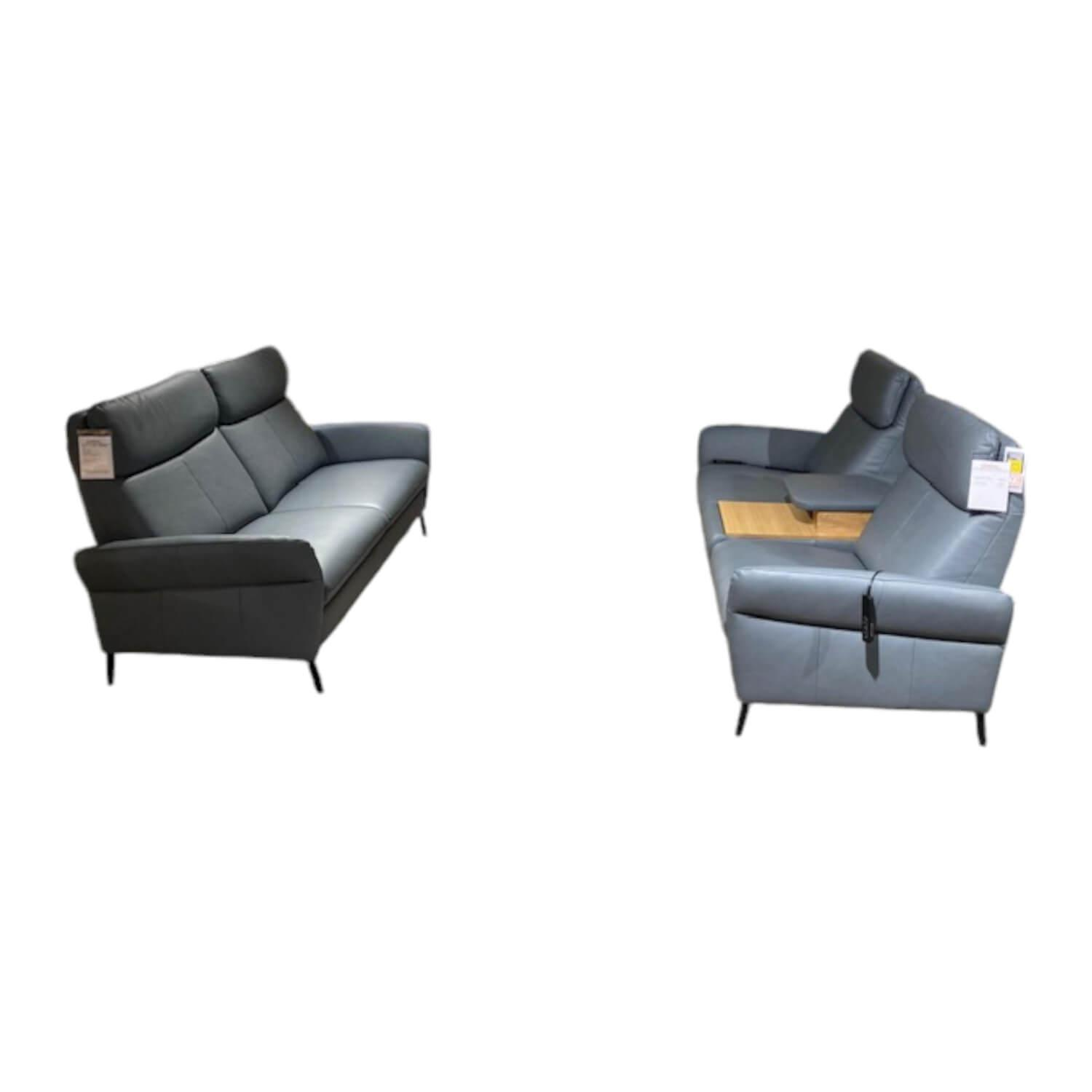 Natura - Garnitur Fresno Leder Mercury Blau Grau 2 Sofas - 1