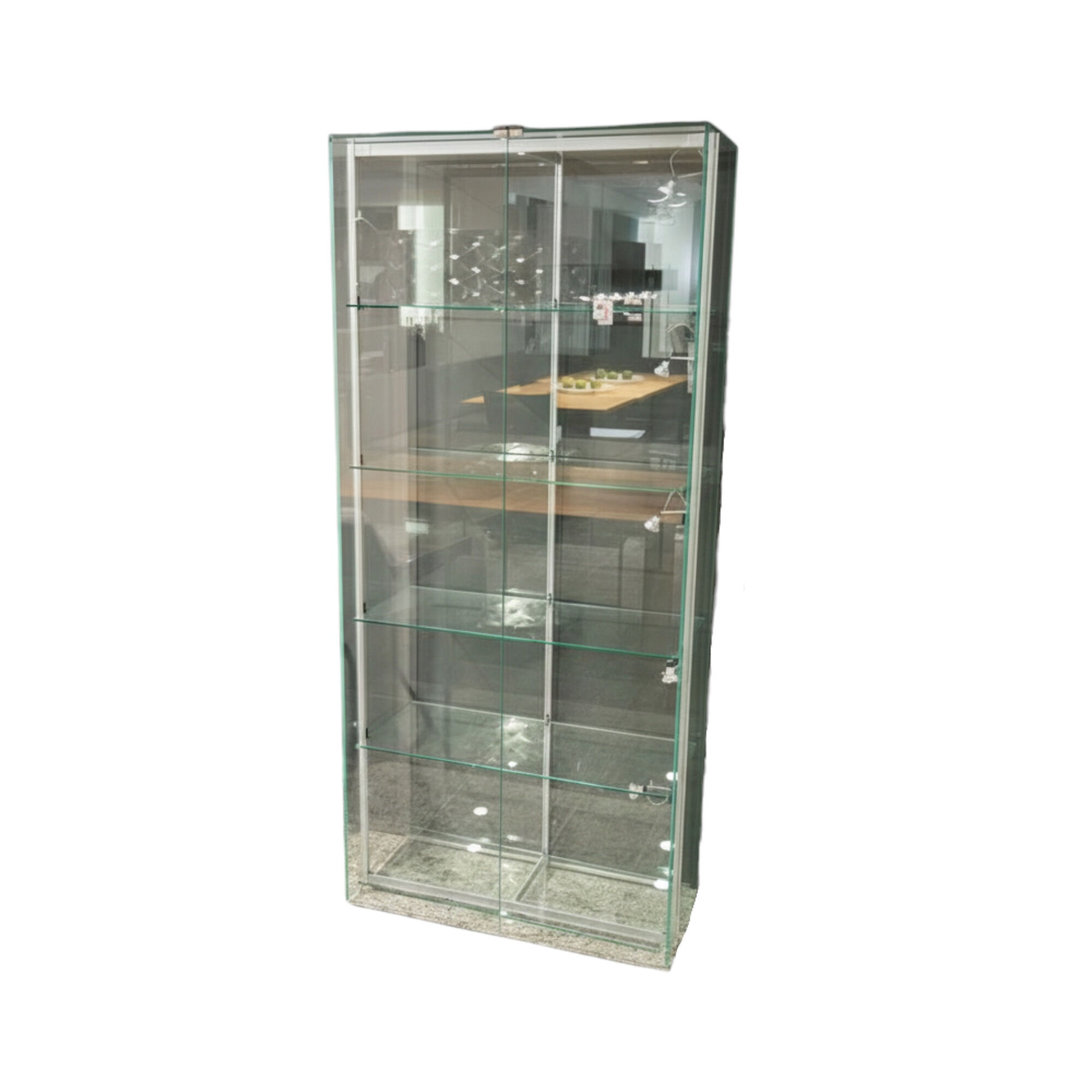 Team by Wellis - Glasvitrine E-Serie Doppelquader Hoch Klargals Mit Einlegeböden Und Spots - 1