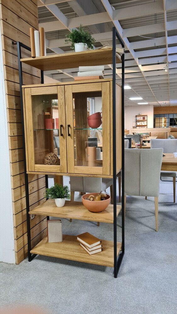Natura - Regal Raumteiler Farmingdale Eiche Natur Massiv Geölt Metall Matt Schwarz - 5