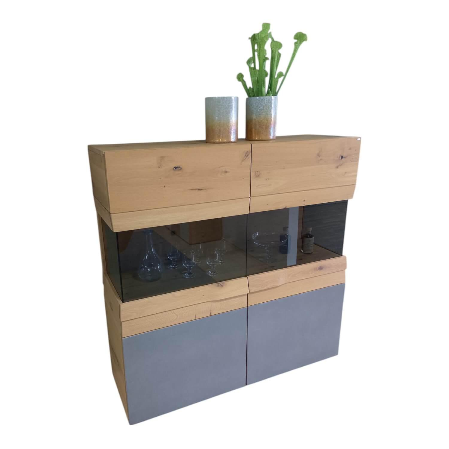 Voglauer - Highboard Opus Wildeiche Rustiko Tischlerplatte Furniert Inklusive LED Beleuchtung - 1