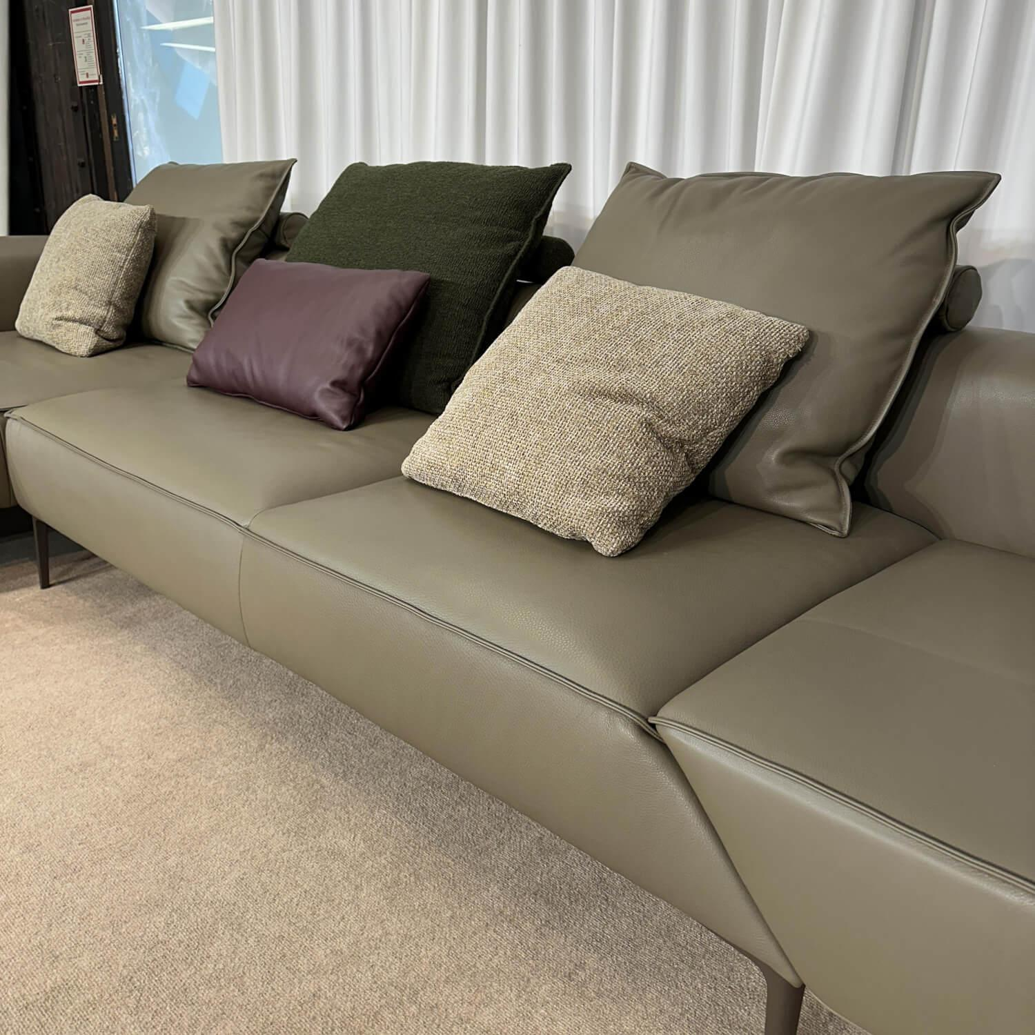 Jori - Ecksofa Leder Taupe Grau Füße Grau Mit Verstellbarer Armlehne Inklusive Kissen - 12