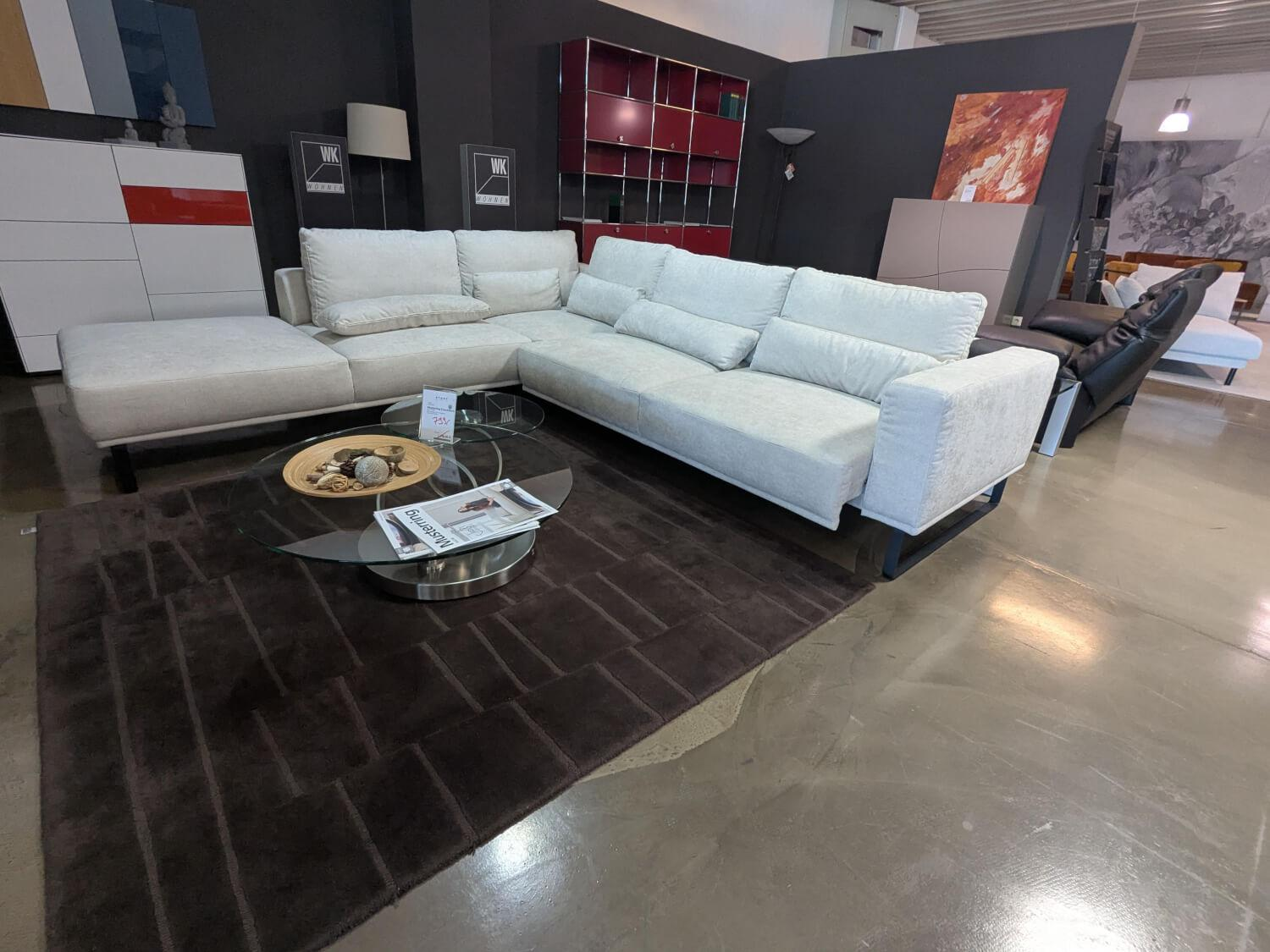 Musterring - Ecksofa JustB PM 100 Stoff Yelda Natur Creme Füße Schwarz mit 5 Kissen - 7