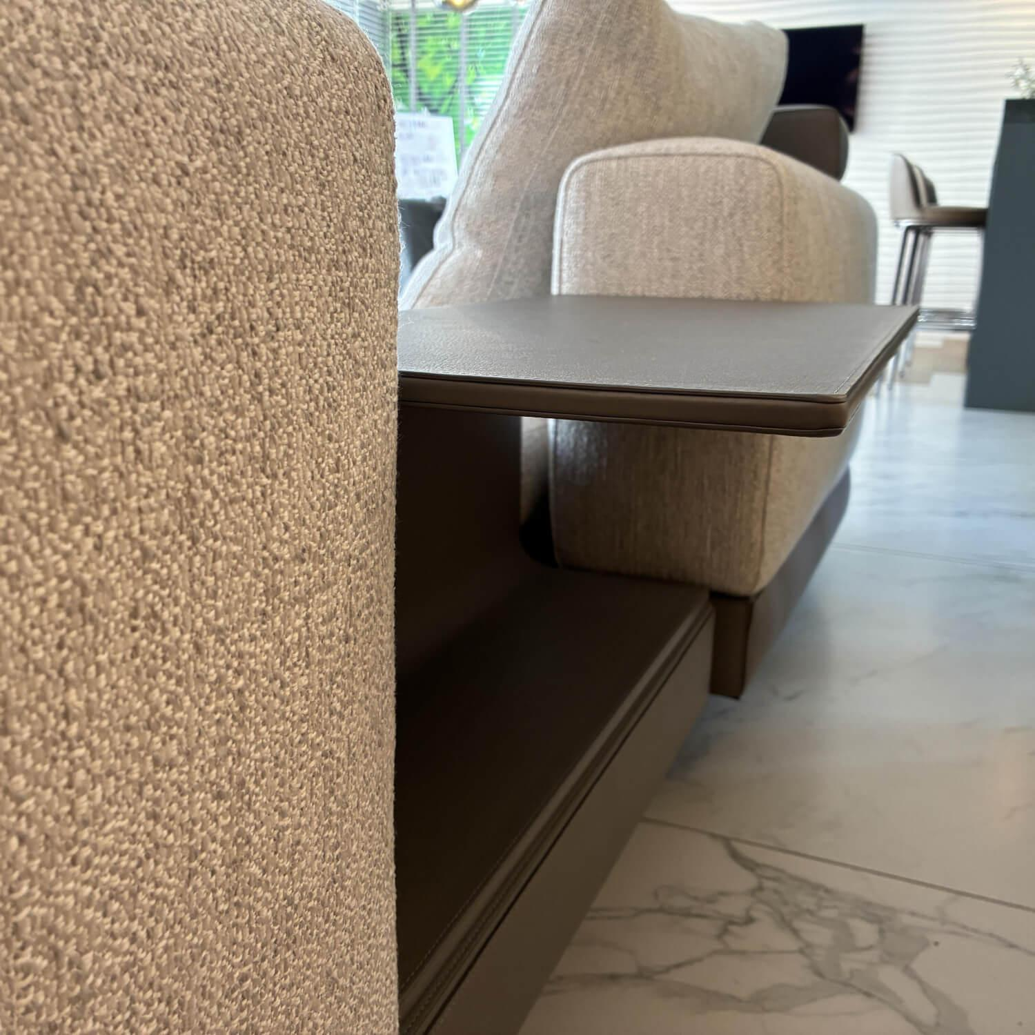 Minotti - Polstergruppe Connery Stoff Fisher 10 Ghiaccio Grau Ablage Leder Aspen Ardesia Grau Mit Kissen - 4