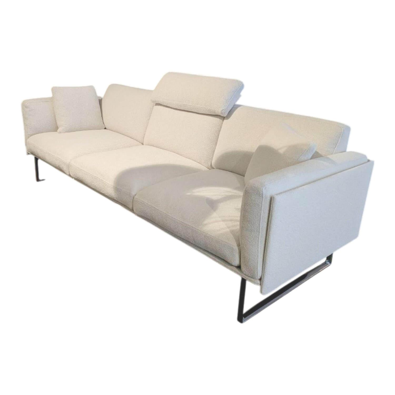 Cassina - Sofa 8 Dreisitzer Stoff Tess Look Bianco Weiß Gestell Canna Fucile mit 2 Daunenkissen und Kopfstütze - 1