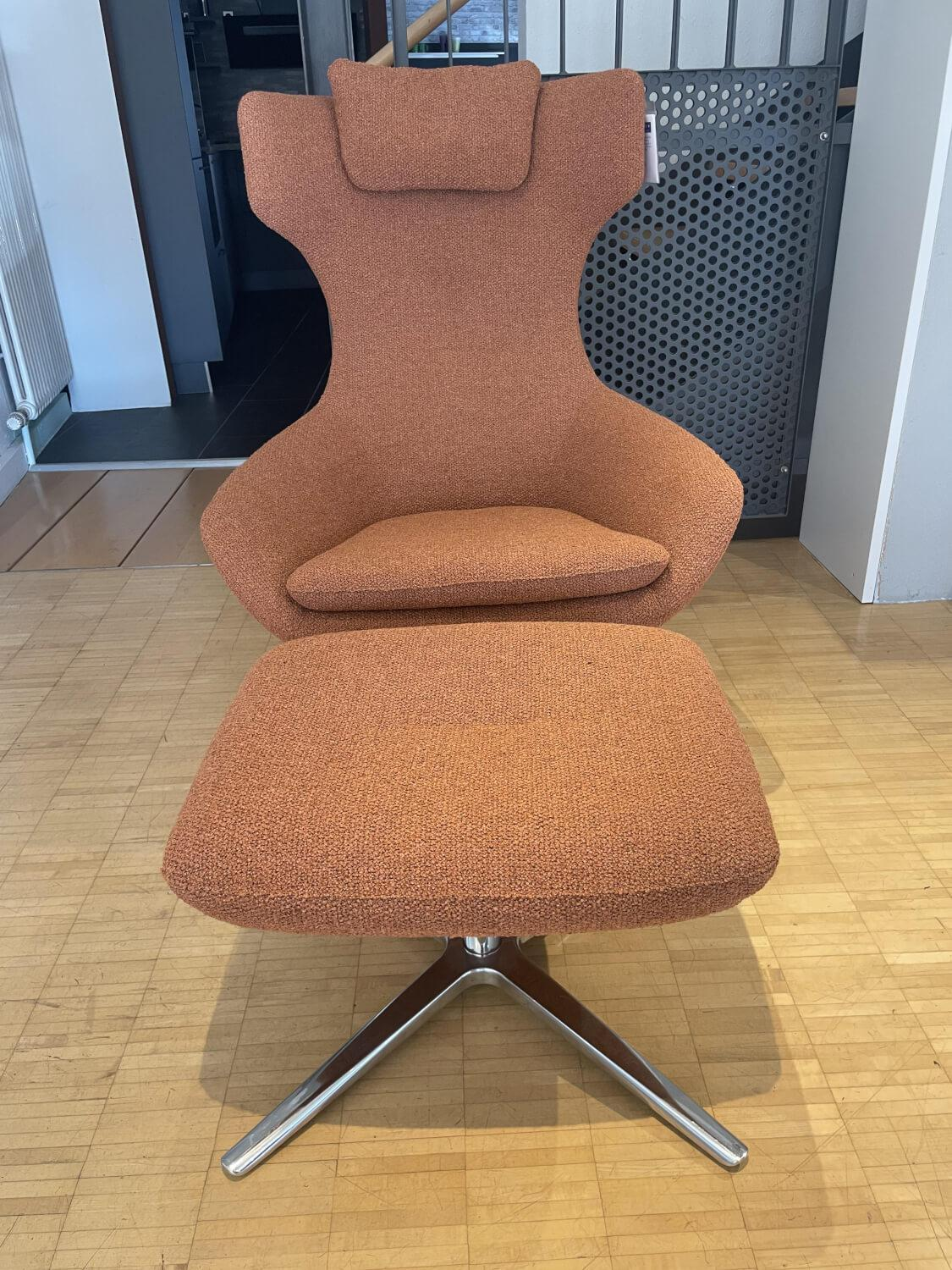 Leolux - Sessel Caruzzo 662 100 Stoff Monza 27 Rost Braun Rot Gestell Pure Aluminium Poliert Inklusive Hocker - 2