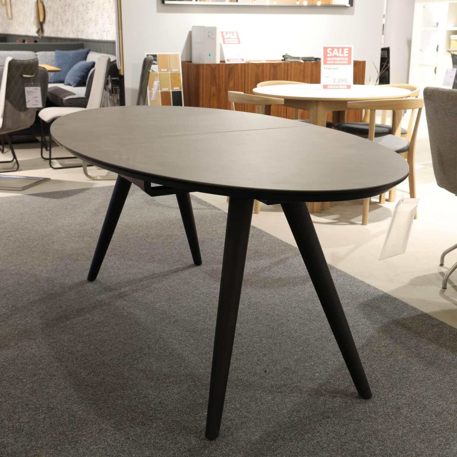 MCA Furniture - Auszugtisch Redford Platte Keramik Anthrazit 4 Fuß Gestell MDF Schwarz Matt Lackiert Mit Synchronauszug - 5