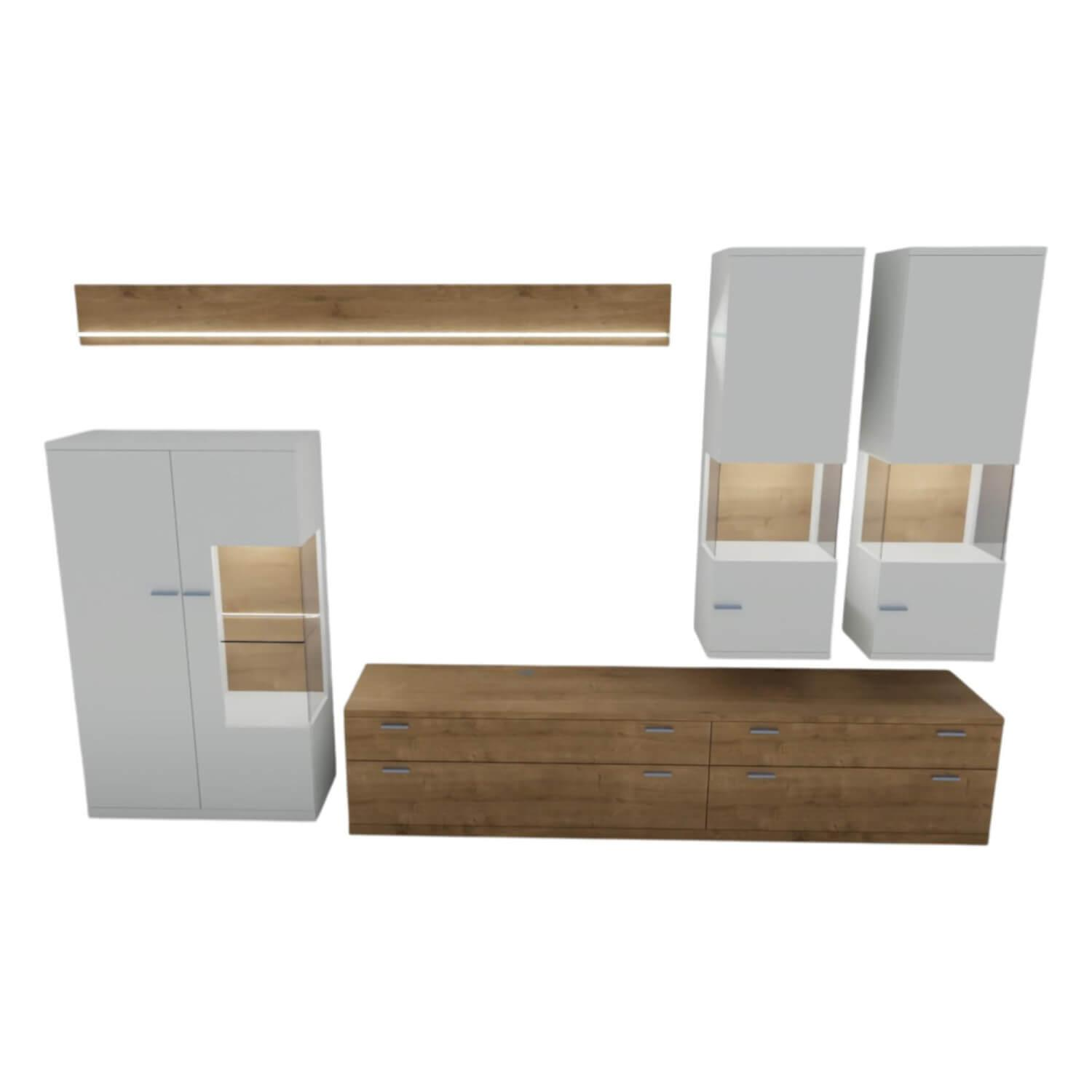 Rietberger Möbelwerke - Wohnwand Lodano Lack Weiß Matt Asteiche Furniert - 1