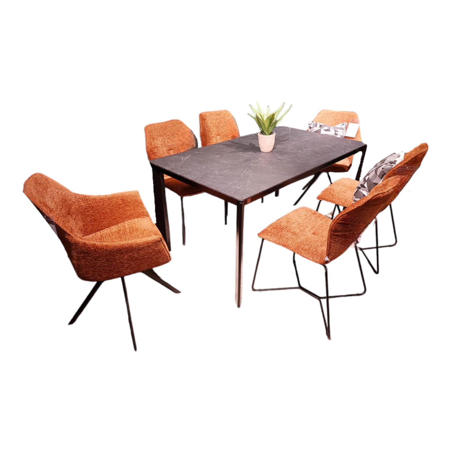 6er-Set Stuhl Global Pinto Bezug Stoff Fusion Copper Orange Braun Gestell Aluminium Schwarz Pulverbeschichtet Ohne Tisch