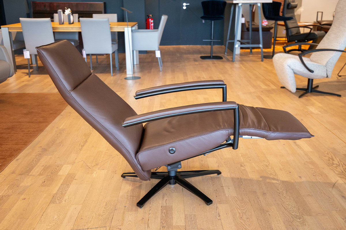 Strässle - Relaxsessel Leeno Leder Montana Dunkelbraun Gestell Aluminium Schwarz Mechanisch Verstellbar - 4